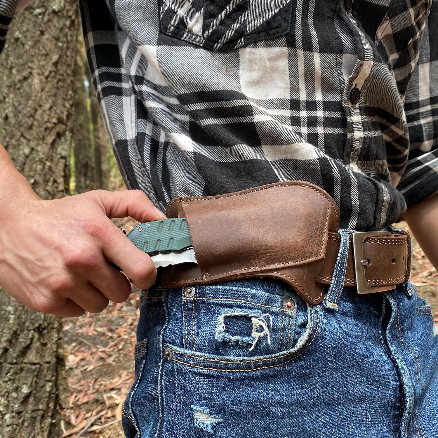 Hide & Drink, Horizontal Holster Compatible with Swiss Champ Victorinox Army Knife, Tool Case for Belt, Full Grain Leather, Handmade, Bourbon Brown