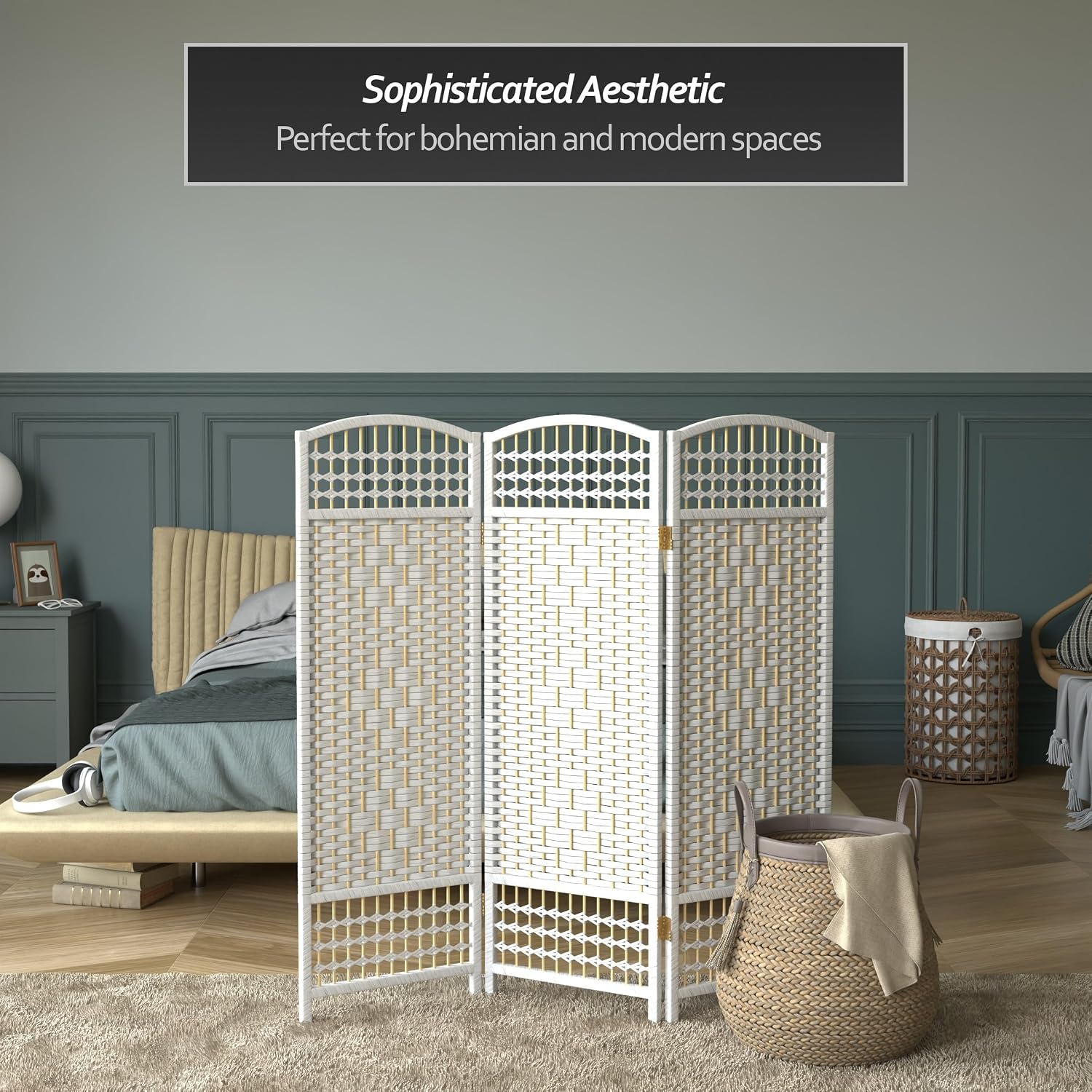 4 ft. Short Fiber Weave Folding Screen - Natural - 4 Panels