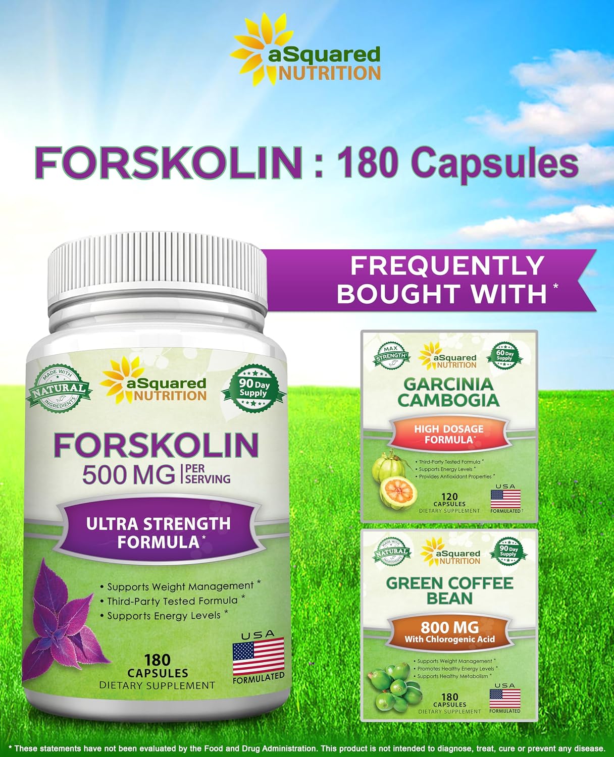 aSquared Nutrition Forskolin 500mg Per Serving Max Strength-180 Capsules, Supplement for Pure Weight Loss Fuel
