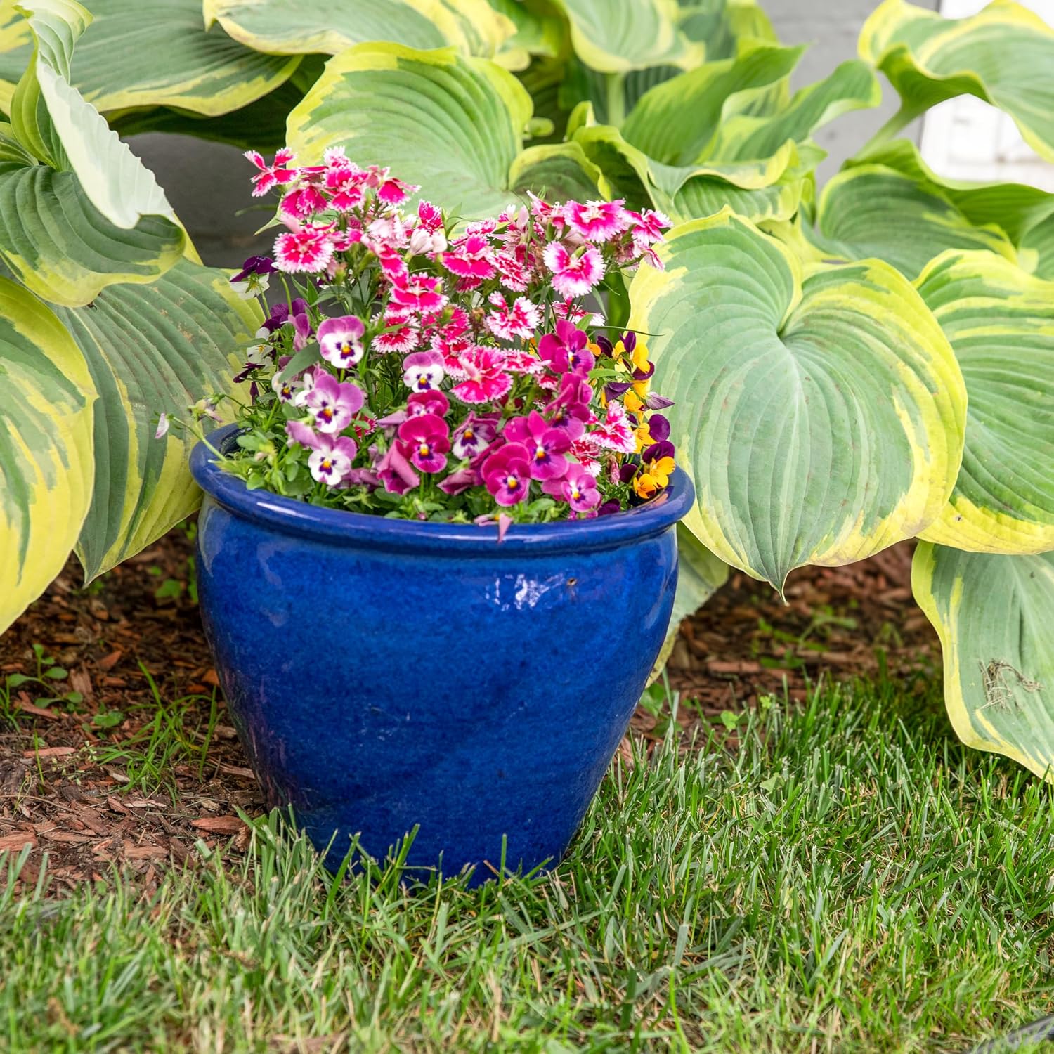 Sunnydaze Chalet 12" Ceramic Plant Pot, Imperial Blue Glaze, 2pk