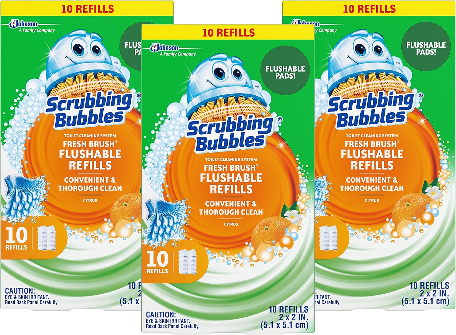 Scrubbing Bubbles Fresh Brush Flushable Refills - Citrus Action Scent - 10 Count Flushable Refills Per Box - Pack of 3 Boxes