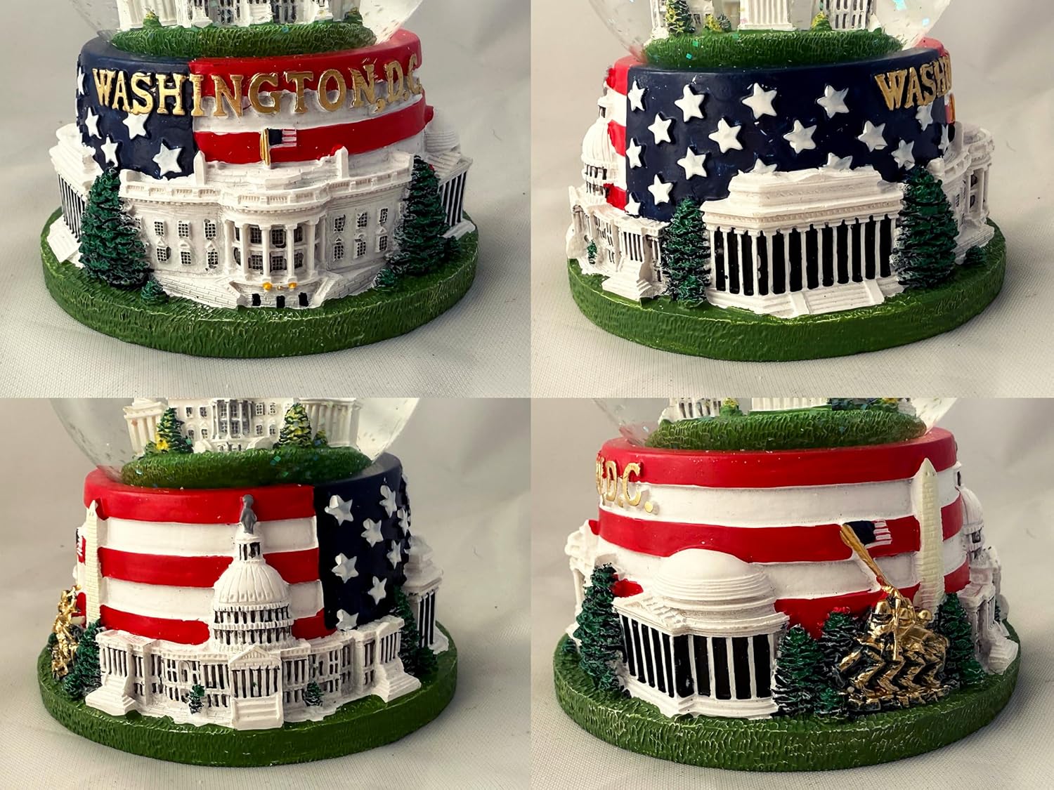Washington, D.C. Snow Globe with Famous Buildings and Monuments - American Flag Base - Large