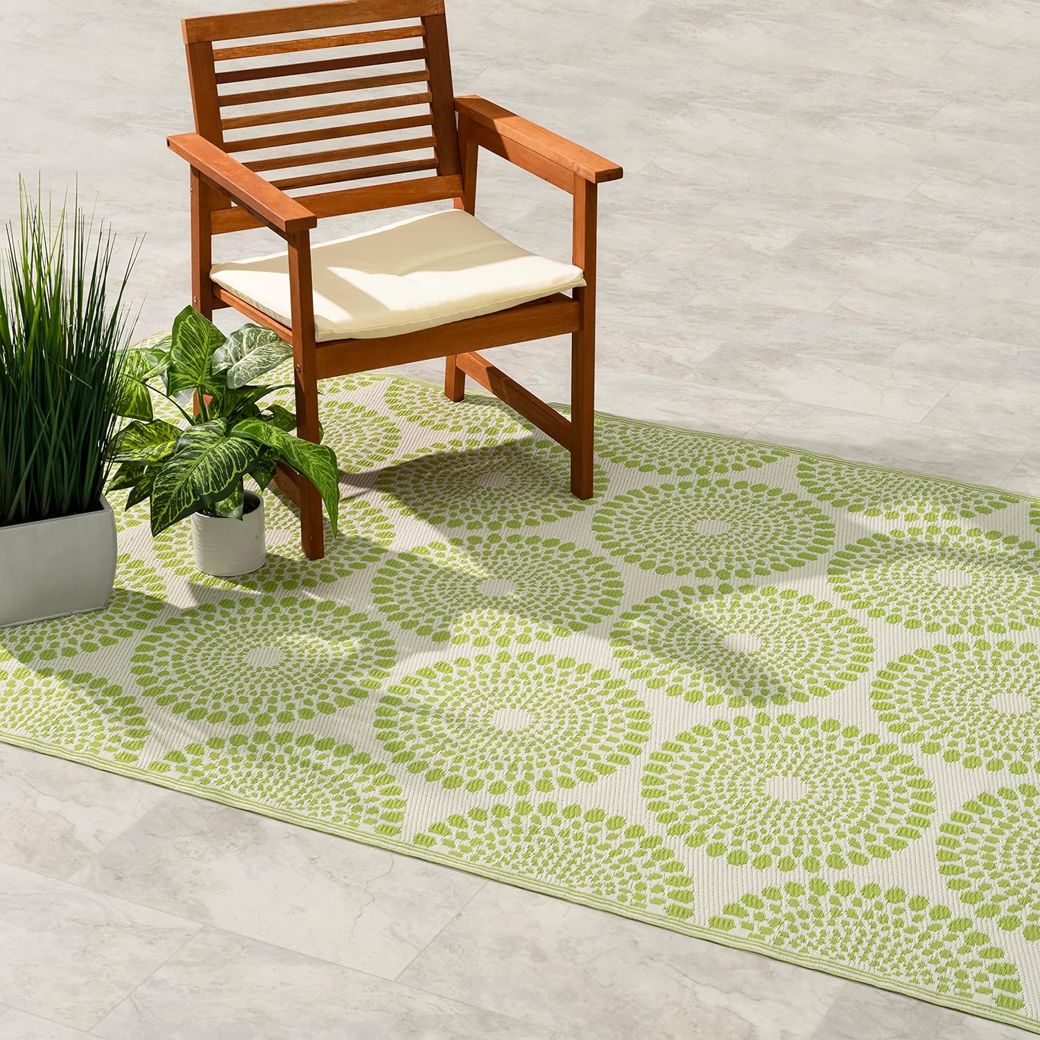 Fab Habitat Outdoor Rug - Waterproof, Fade Resistant, Crease-Free - Premium Recycled Plastic - Geo Tribal - Porch, Deck, Balcony, Mudroom