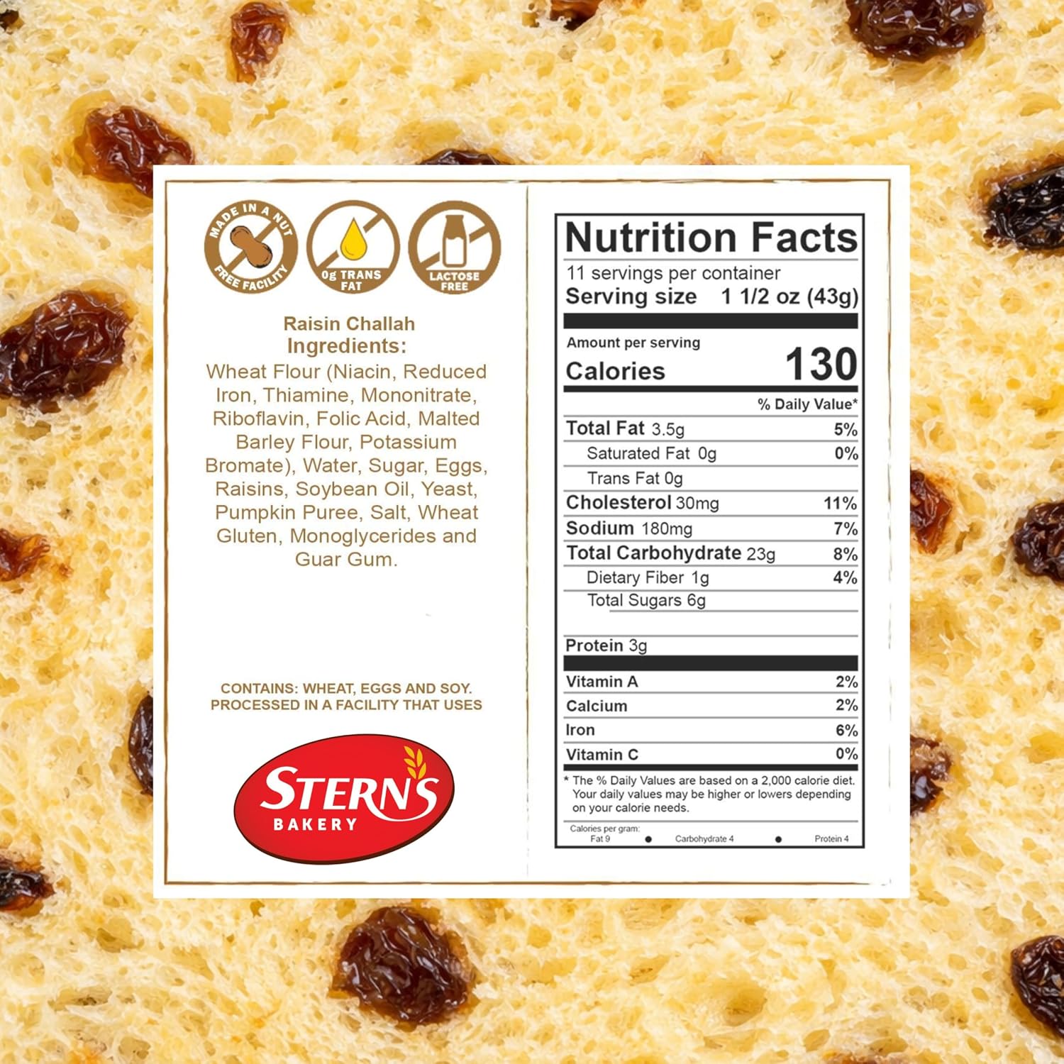 Stern's Bakery Kosher Fresh Raisin Challah Bread 16 Ounce - Traditional Raisin Bread for your Holiday or Shabbat Table (2 Braided Raisin Challah Per
