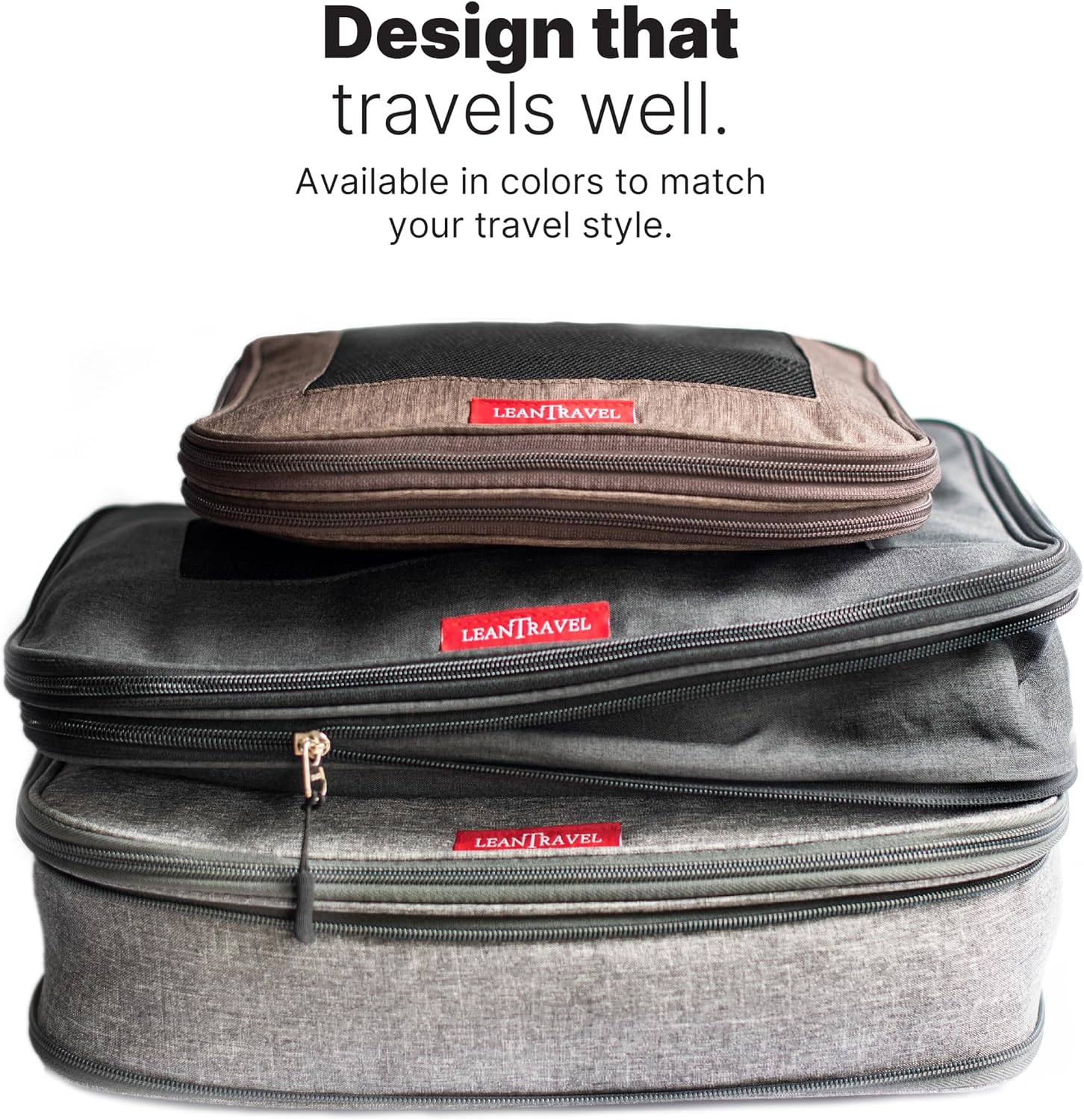 LeanTravel Premium Compression Packing Cubes for Travel - Suitcase Organizer Bags with Double Zipper & Breathable Mesh Panel - Space Saving Carry On Luggage Essentials (6-Pack, Grey)