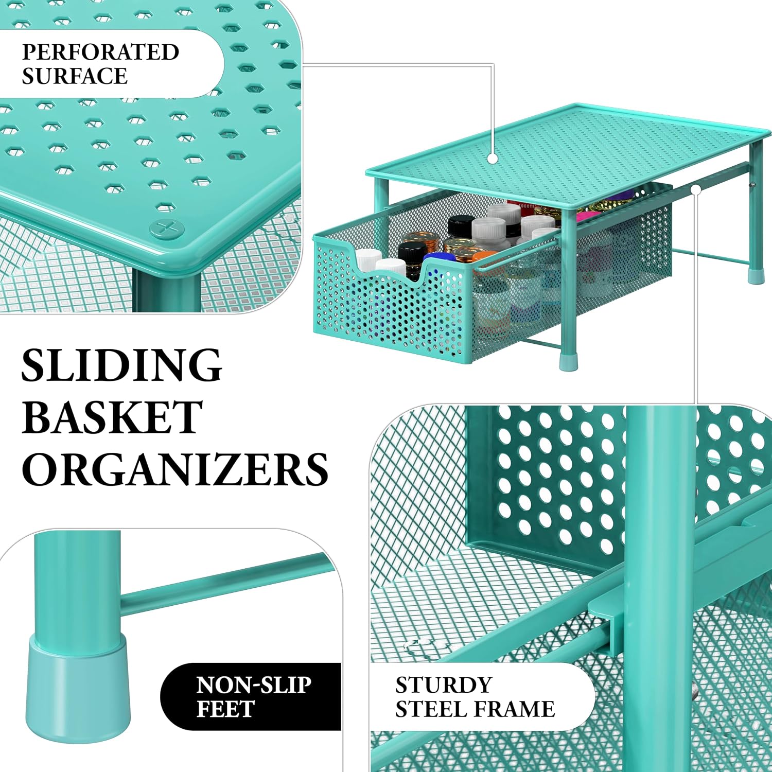 Simple Houseware Stackable 3 Tier Sliding Basket Organizer Drawer, Silver