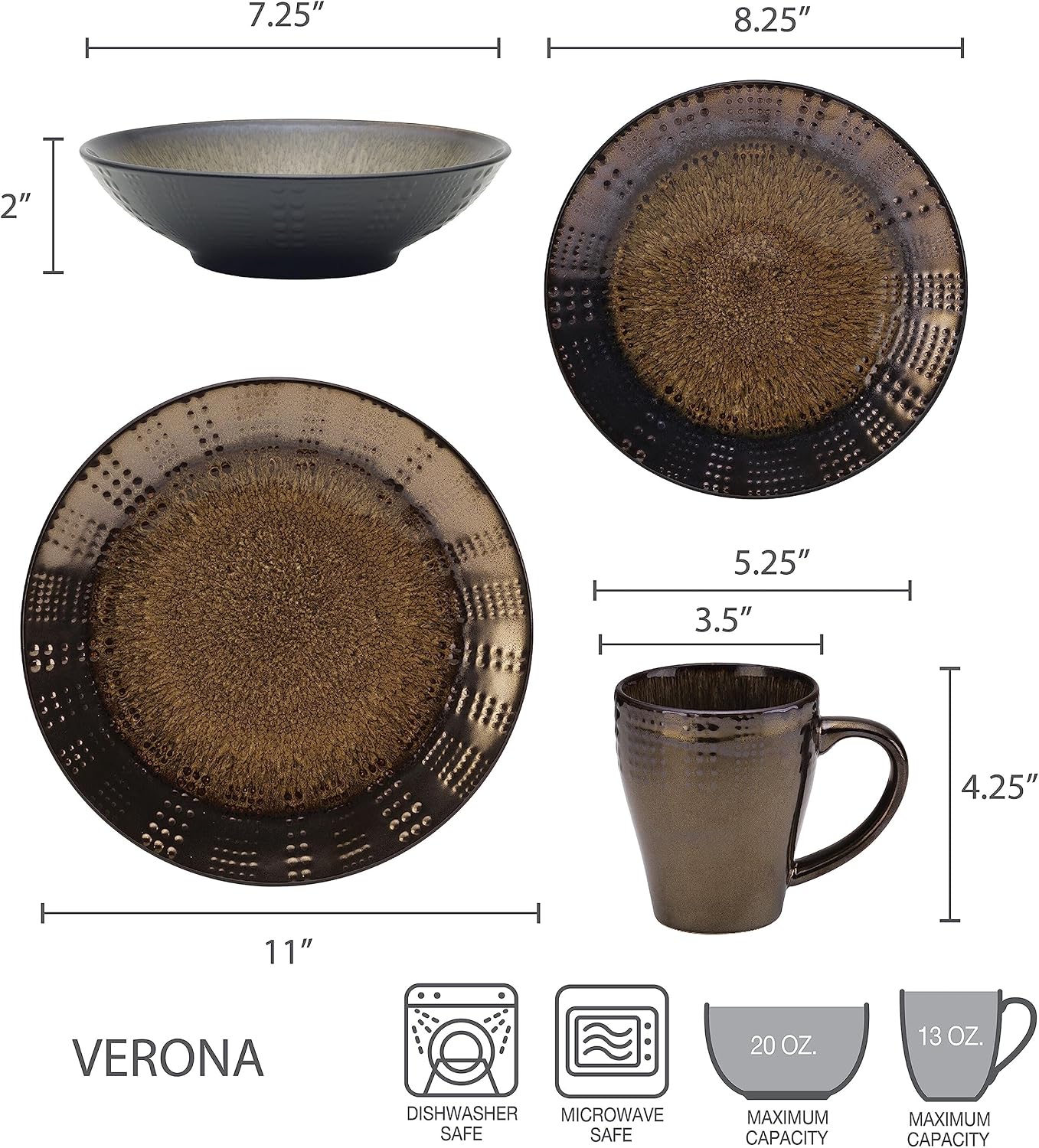 Mikasa Gourmet Basics Verona 16-Piece Stoneware Dinnerware Set, Service for 4, Includes Dinner Plates, Salad Plates, Soup Bowls and Mugs