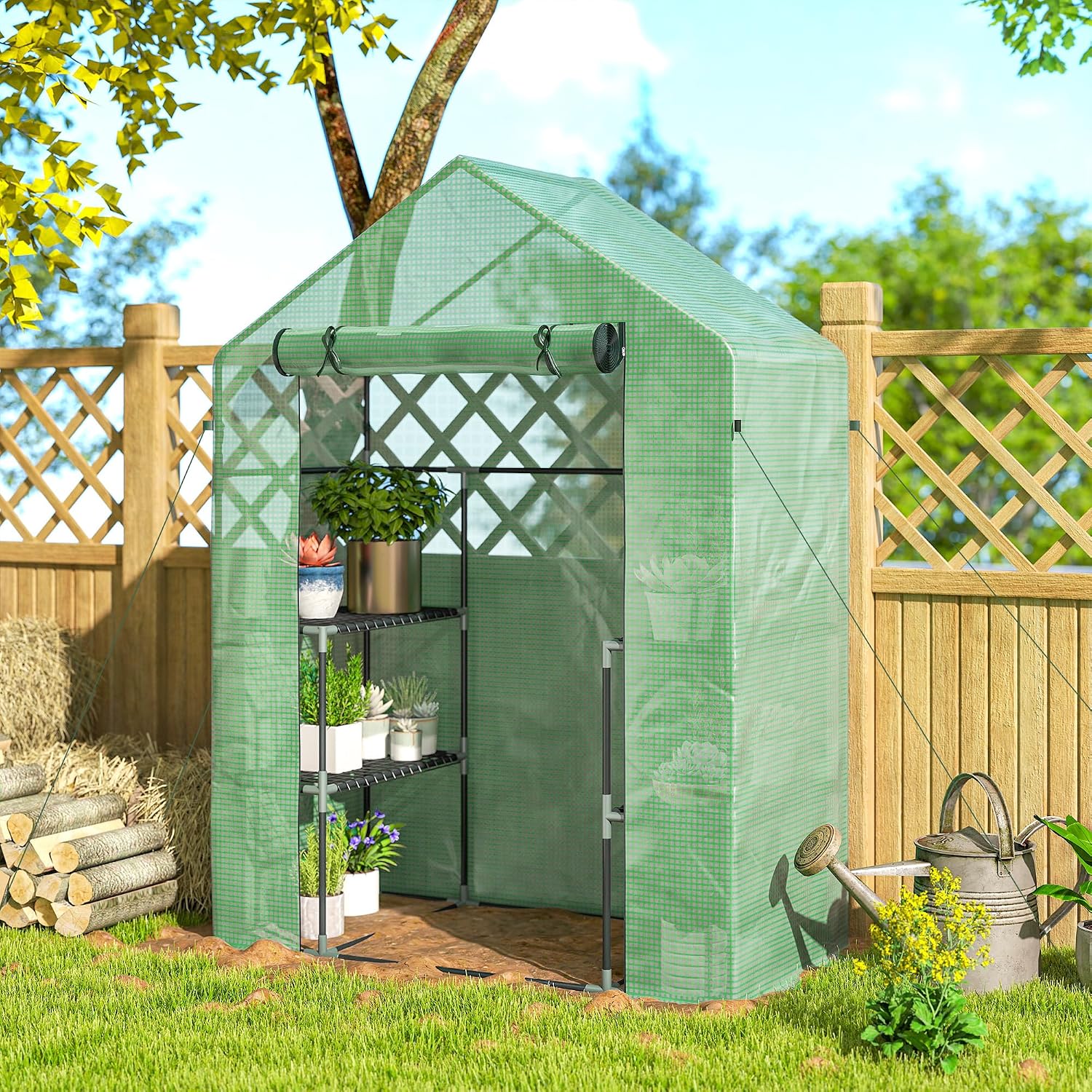 Outsunny 56" x 29" x 76" Portable Walk-in Garden Greenhouse with Built in 3-Tier Shelves
