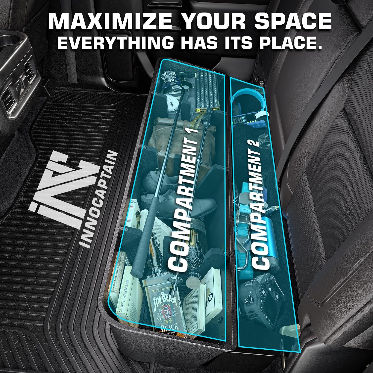 Rear Truck Underseat Storage Box, Fit 2017-2026 Ford F-250 F-350 Super Duty and 2015-2026 Ford F-150 SuperCrew Crew Cab Heavy Duty Rear Under Back Seat Box Organizer, Anti Slip