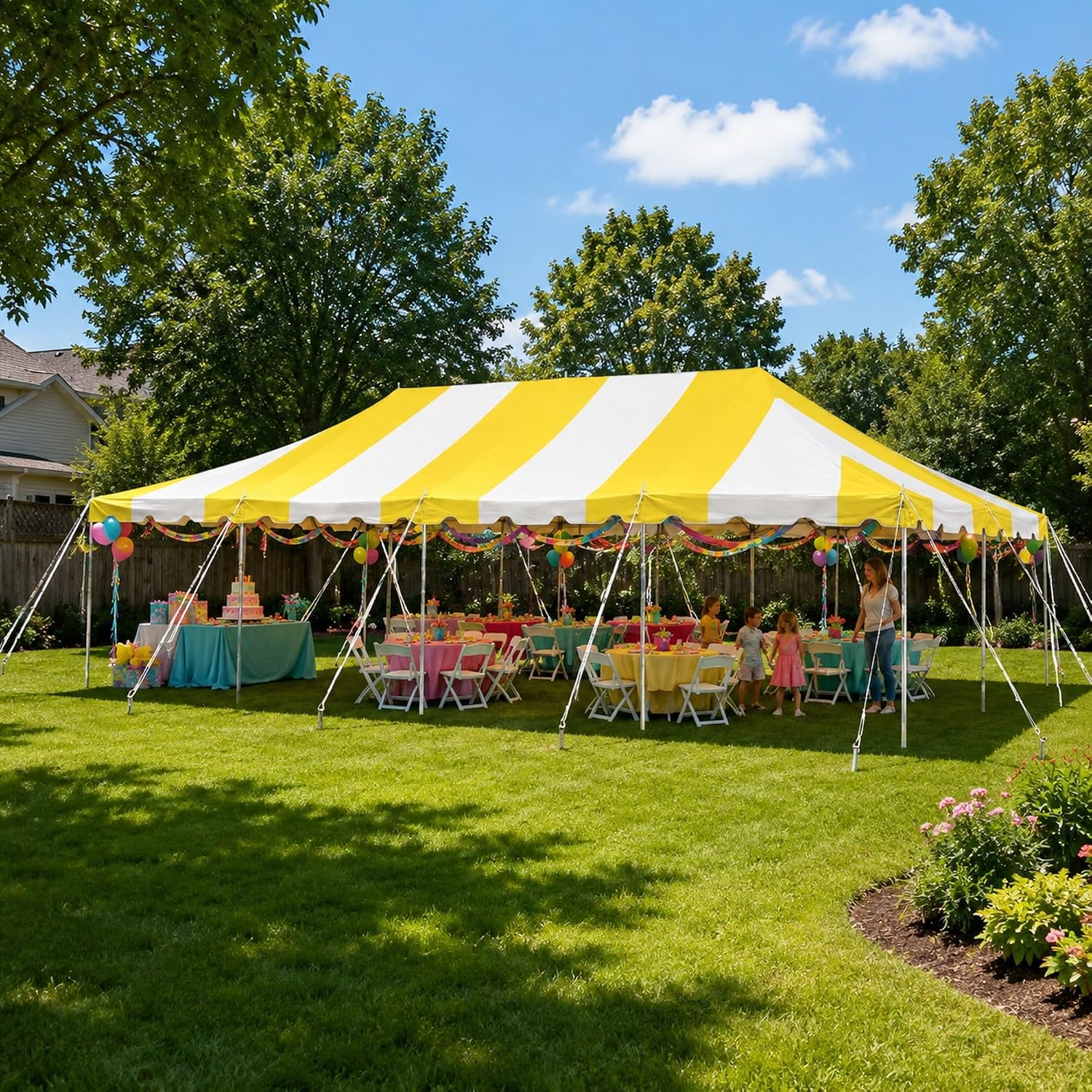 20’ x 20’ Weekender Canopy Pole Tent, Indoor and Outdoor Heavy Duty Easy Up, 80 Person Capacity Tent for Parties, Weddings, and Events, Commercial and Residential Use, PVC White Top | Easy Up Weekender Canopy Tent With 80 Person Capacity - Outdoor Canopi…