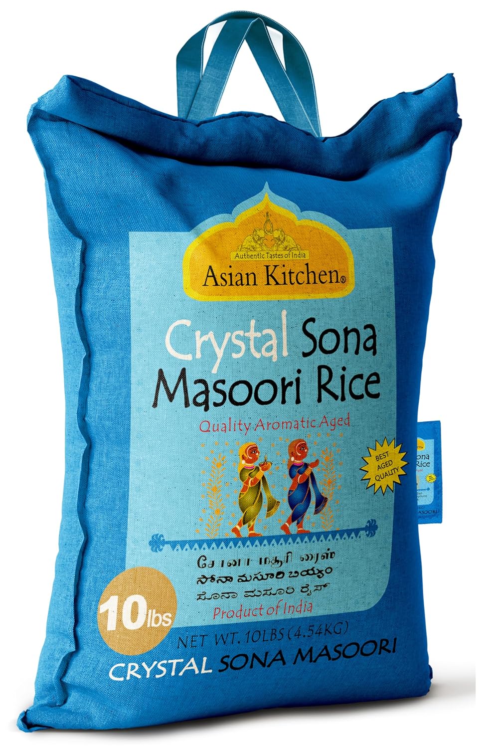 Asian Kitchen White Sona Masoori Aged Rice 20-Pound Bag, 20lbs (9.08kg) Short Grain Rice ~ All Natural | Gluten Friendly | Vegan | Kosher | Indian Origin | Export Quality