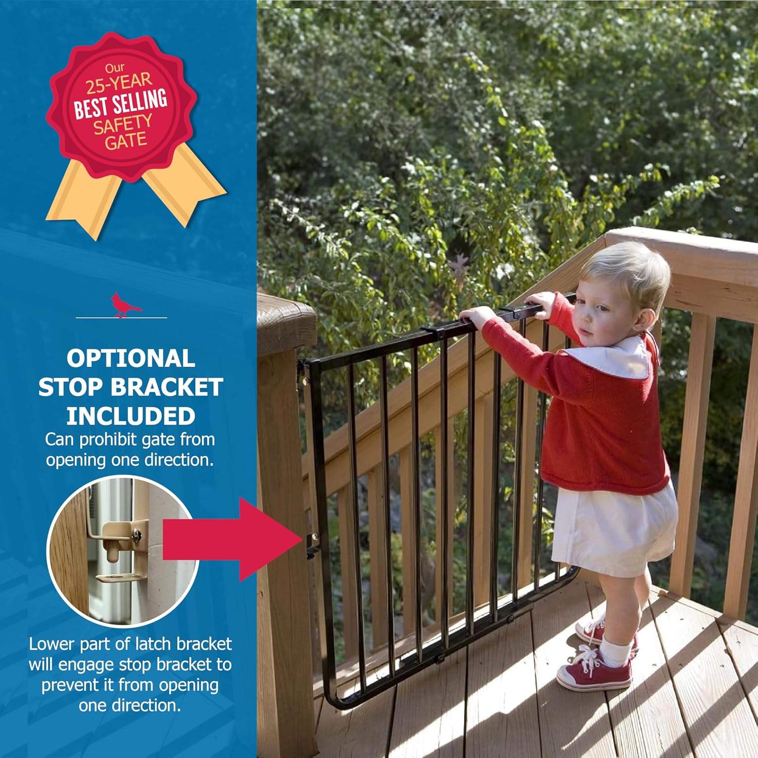Cardinal Gates SS30OD Stairway Special Outdoor Baby & Pet Gate, Brown | SS30OD Stairway Special fits 27-42.5 in; weather-resistant outdoor baby/pet gate for stairs, decks, patios and porches.