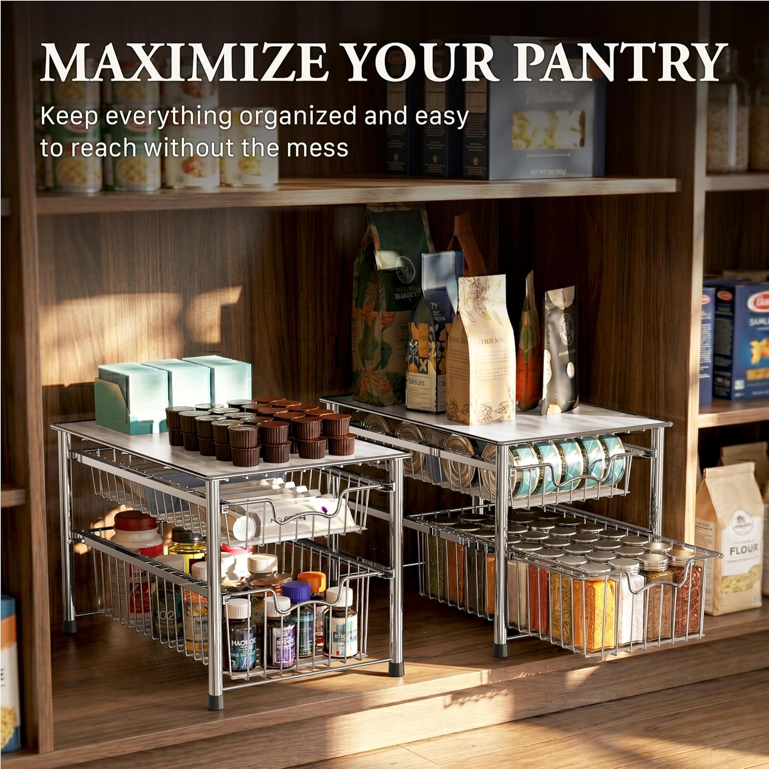 Simple Houseware Stackable 3 Tier Sliding Basket Organizer Drawer, Chrome