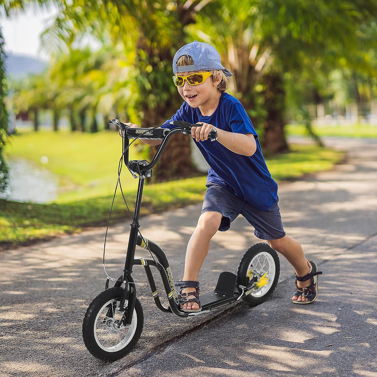 Aosom Kick Scooter with Dual Caliper Brakes Ages 5+ Max Load 220lbs