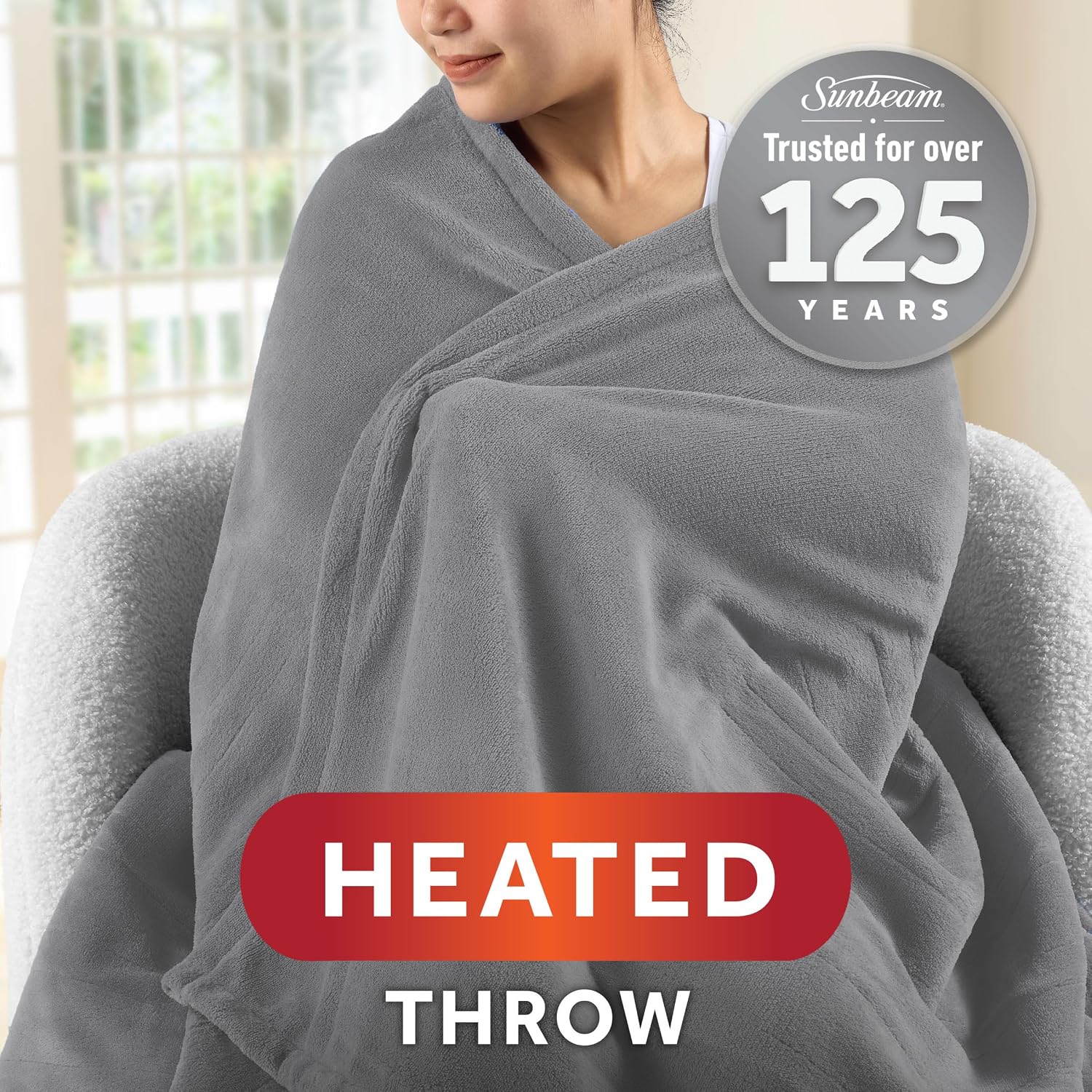 Sunbeam Electric Royal Posh Velvet Heated Blanket, 12 Heat Settings, 12-Hour Selectable Auto Shut-Off, Fast Heating, Warm and Lush, Champagne Color, King, 90" x 100"