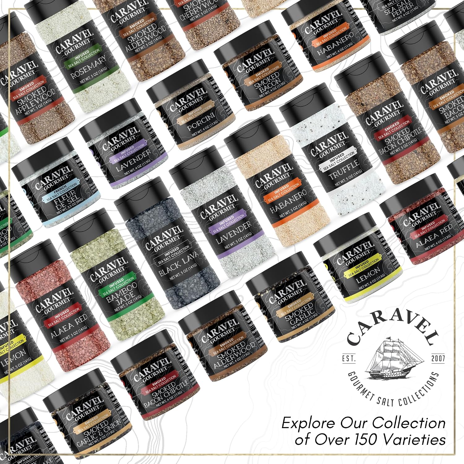Caravel Gourmet Smoked Sea Salt Sampler, 6-Flavor Grilling Salts, 0.5 oz | Grilling & cooking salts bundle, finishing salt & spice variety pack gift for special occasions