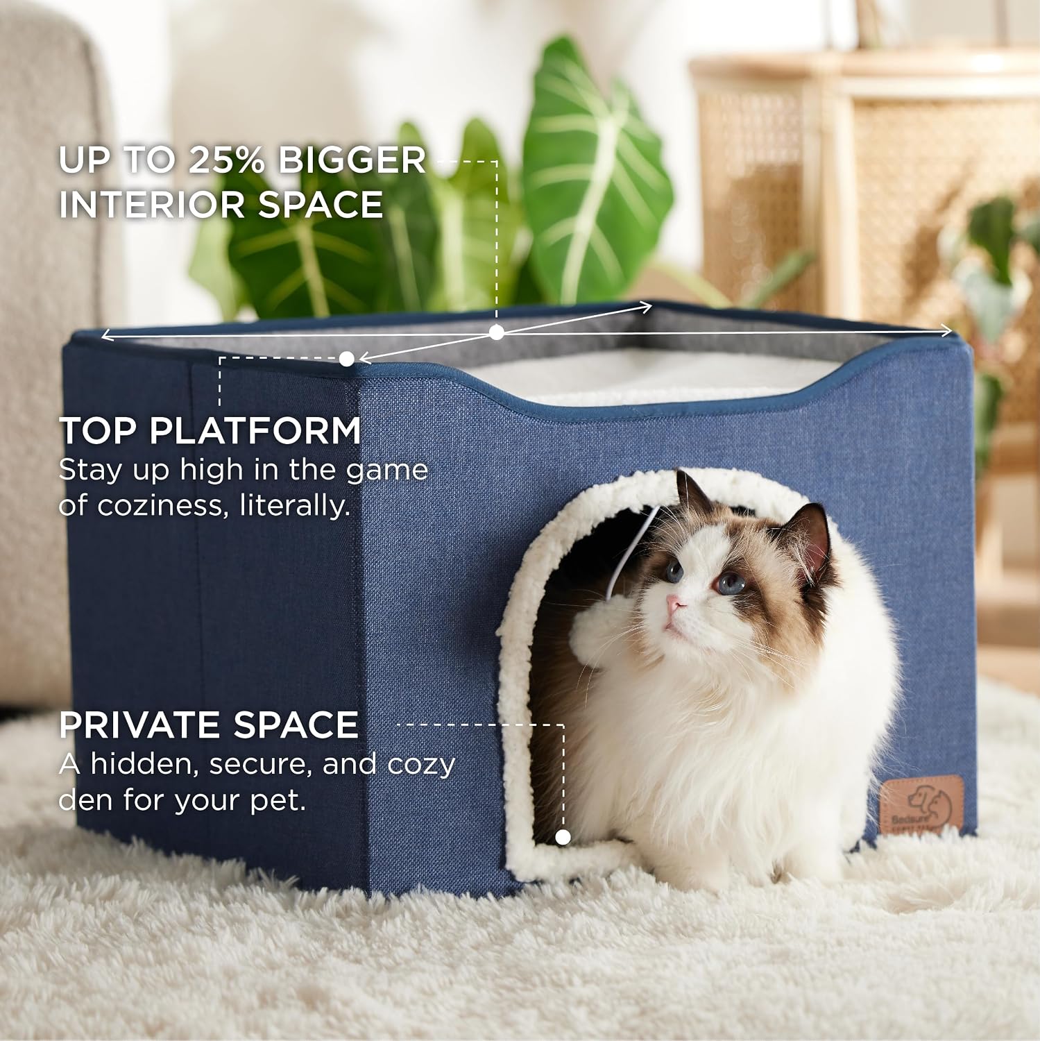 Bedsure Cat House Bed for Indoor Cats with Fluffy Ball and Scratch Pad,Grey