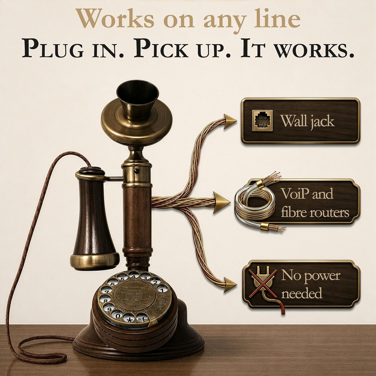 Opis Technology 1921 Cable Model C — A Real-Wood Candlestick Rotary Phone, Fully Working on Modern Home Phone Lines.