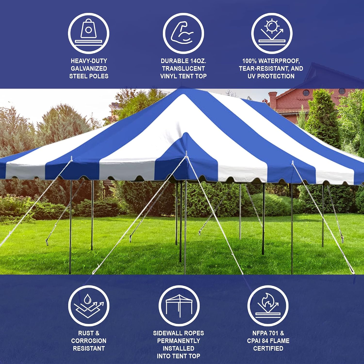 20’ x 20’ Weekender Canopy Pole Tent, Indoor and Outdoor Heavy Duty Easy Up, 80 Person Capacity Tent for Parties, Weddings, and Events, Commercial and Residential Use, PVC White Top | Easy Up Weekender Canopy Tent With 80 Person Capacity - Outdoor Canopi…