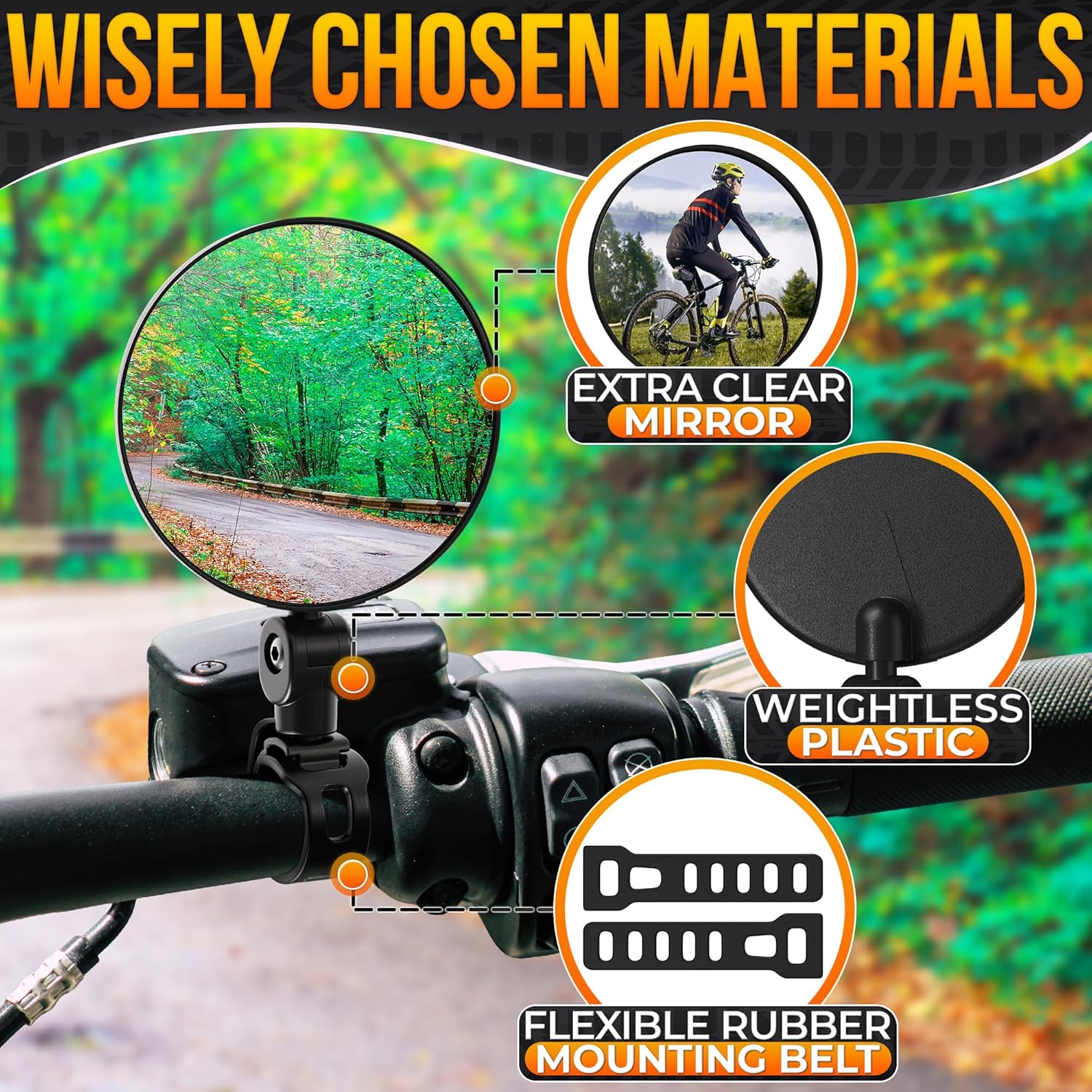 2 Pcs Bike Mirror Handlebar Mount, Convex and 360° Adjustable View