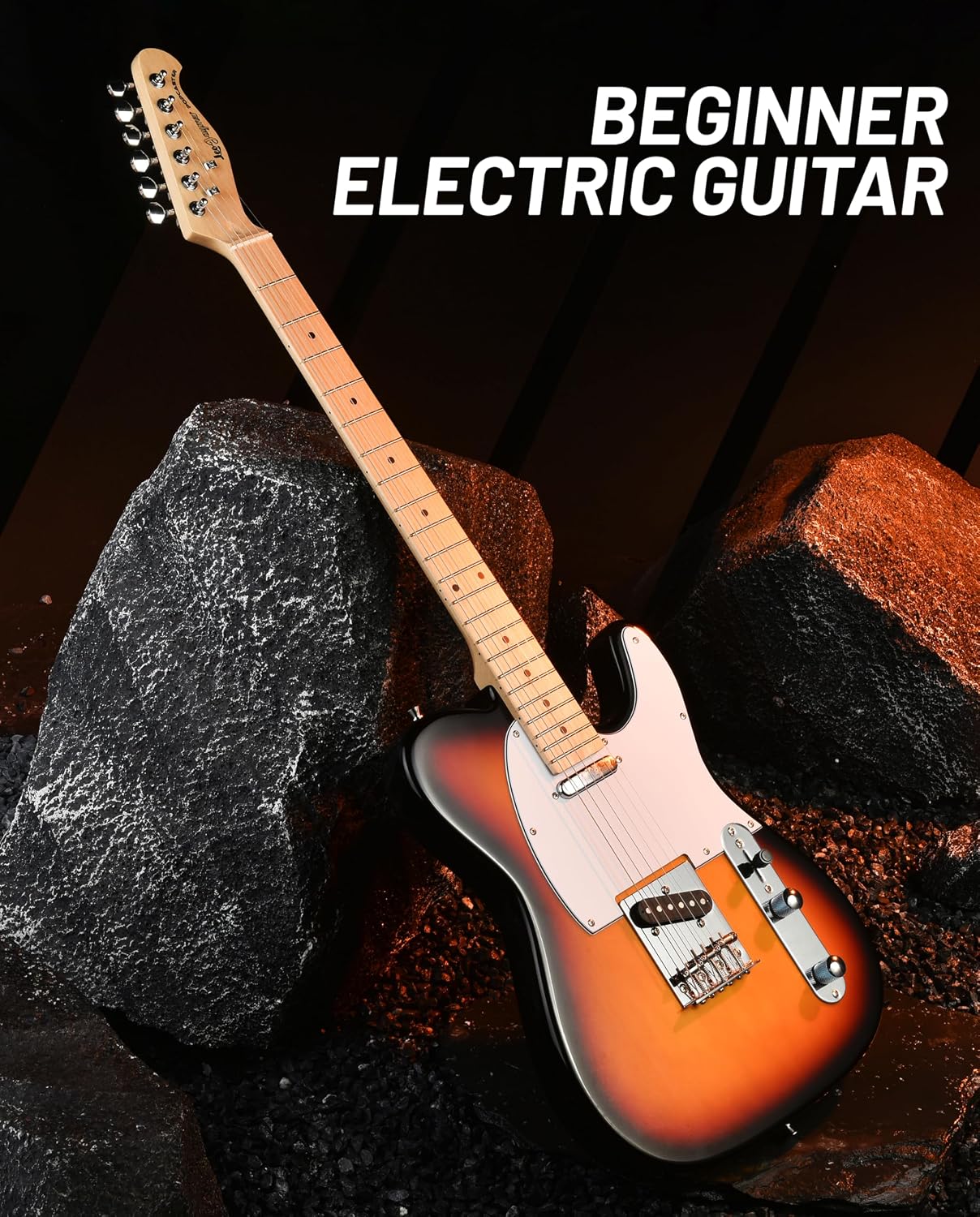 Leo Jaymz Beginner Electric Guitar Complete Kit with Portable Amp, Padded Gig Bag & Full Accessories, Maple Neck (TL-White)
