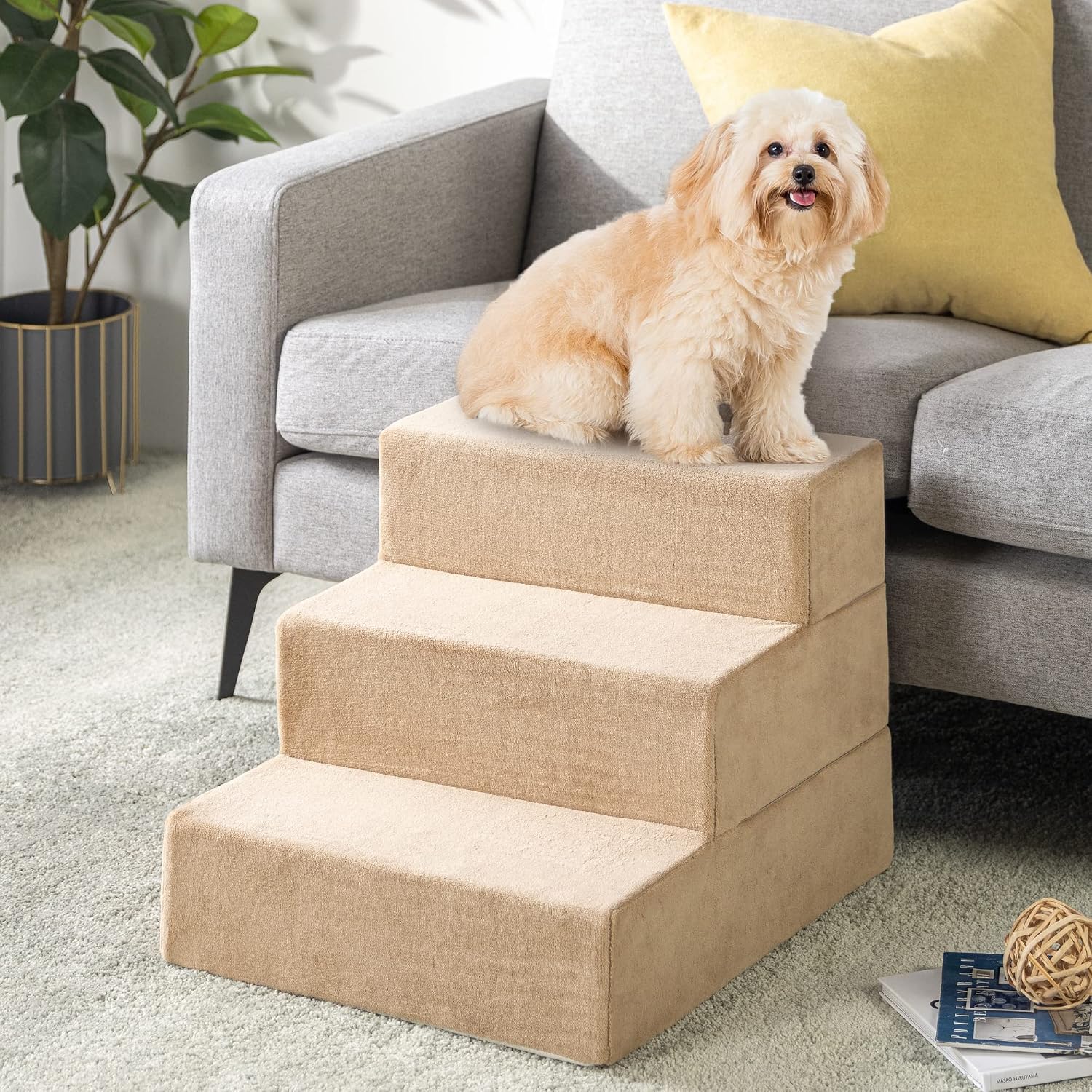 ZINUS Foam 13 Inch 2-Step Step Pet Stairs / Pet Ramp for Cats and Dogs, Extra Small, Beige