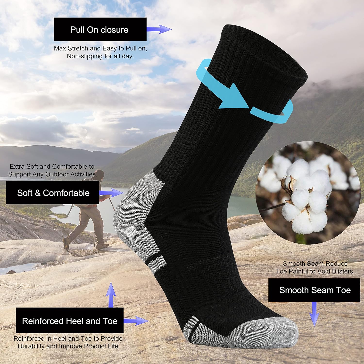 Ortis Cotton Cushion Crew Athletic Socks for Men Work Boot Sports Exercise