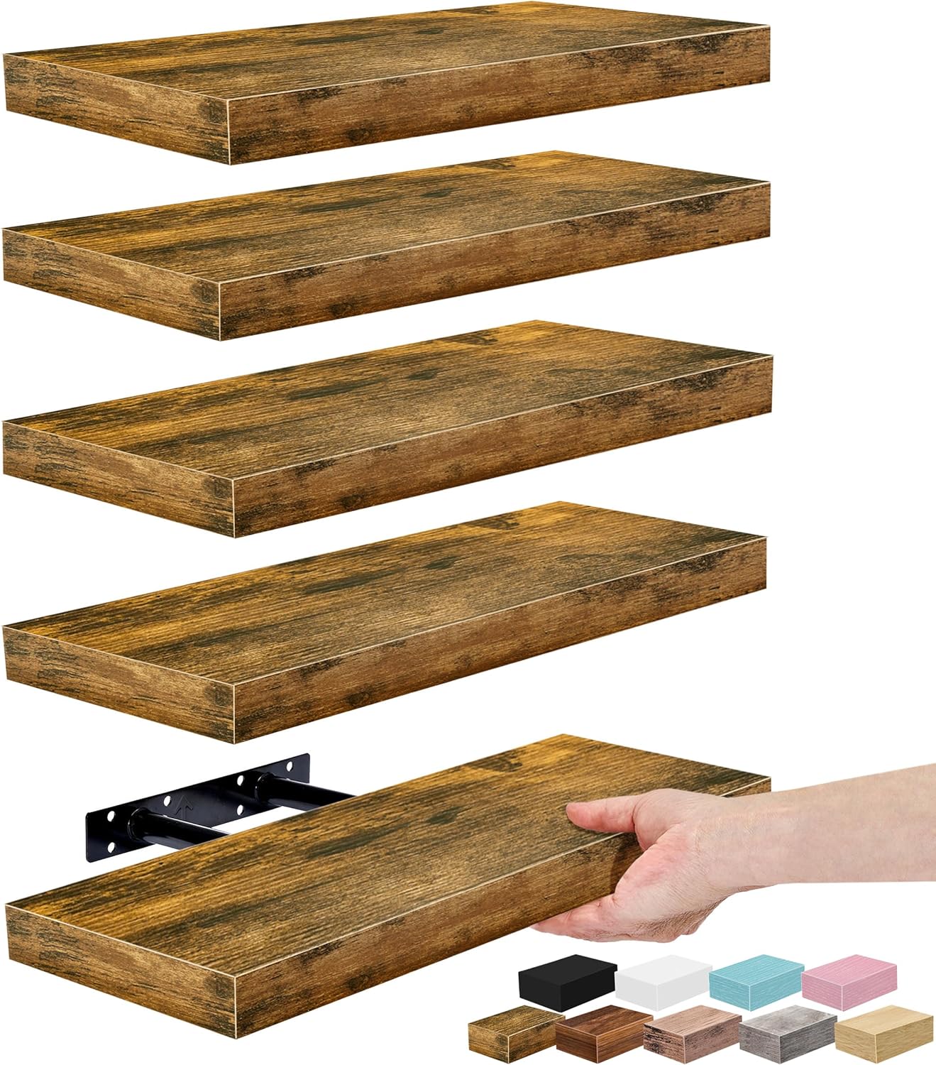 Sorbus Floating Shelves for Wall – 16 Inch Floating Shelf for Kitchen, Bedroom, Living Room, Bathroom, Home & Wall Decor - Mounted Bathroom Shelves with Invisible Brackets (Grey, 3 Pack)