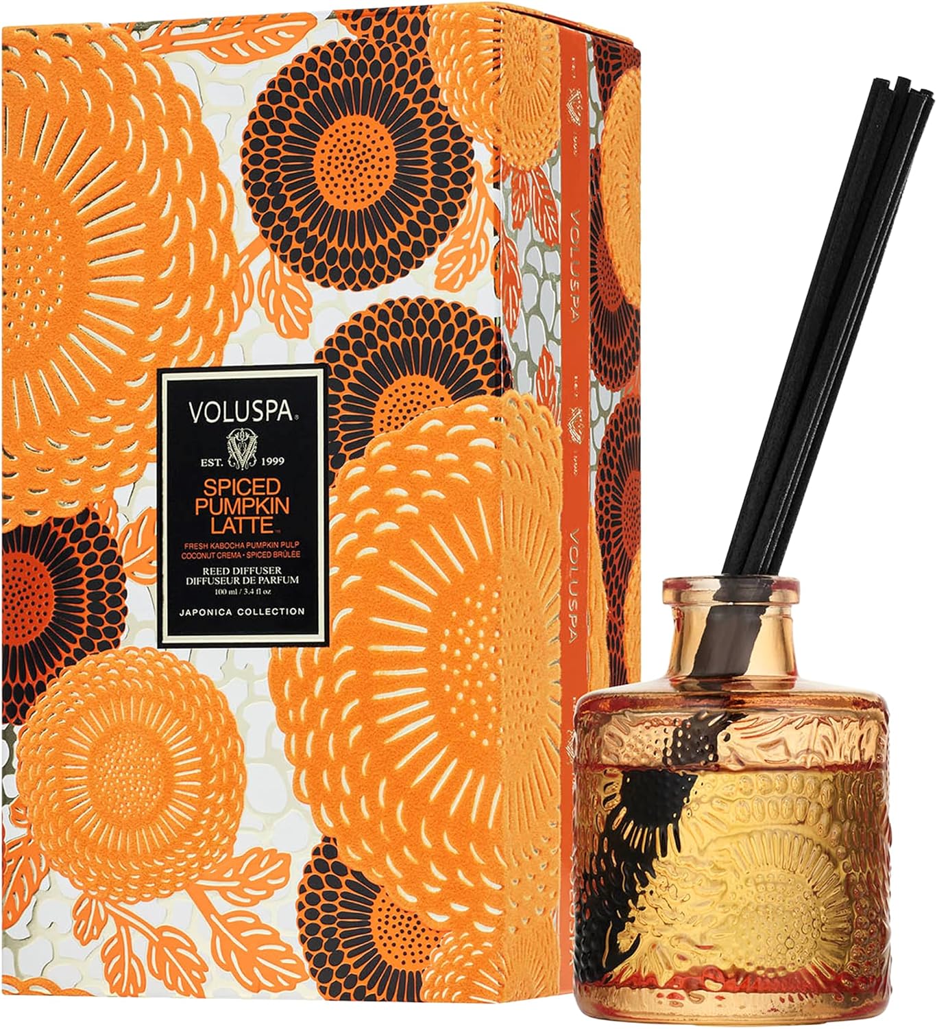 Voluspa Santal Vanille Scented Reed Diffuser, 3.4 oz, Luxury Santal Diffuser, Oil Reed Diffusers for Home, Handcrafted in the USA
