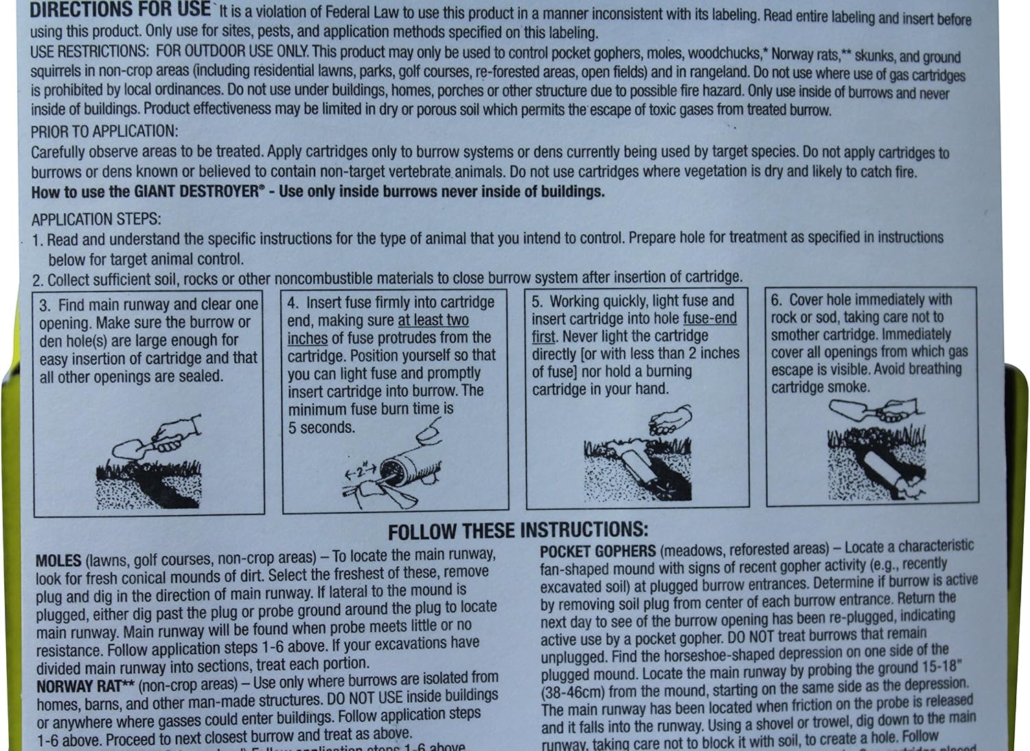 (GAS KILLER) (12/4PK TOTAL) 48 kills Moles, Gophers, Woodchucks, Norway Rats, Skunks, Ground Squirrels in their Holes, Tunnels