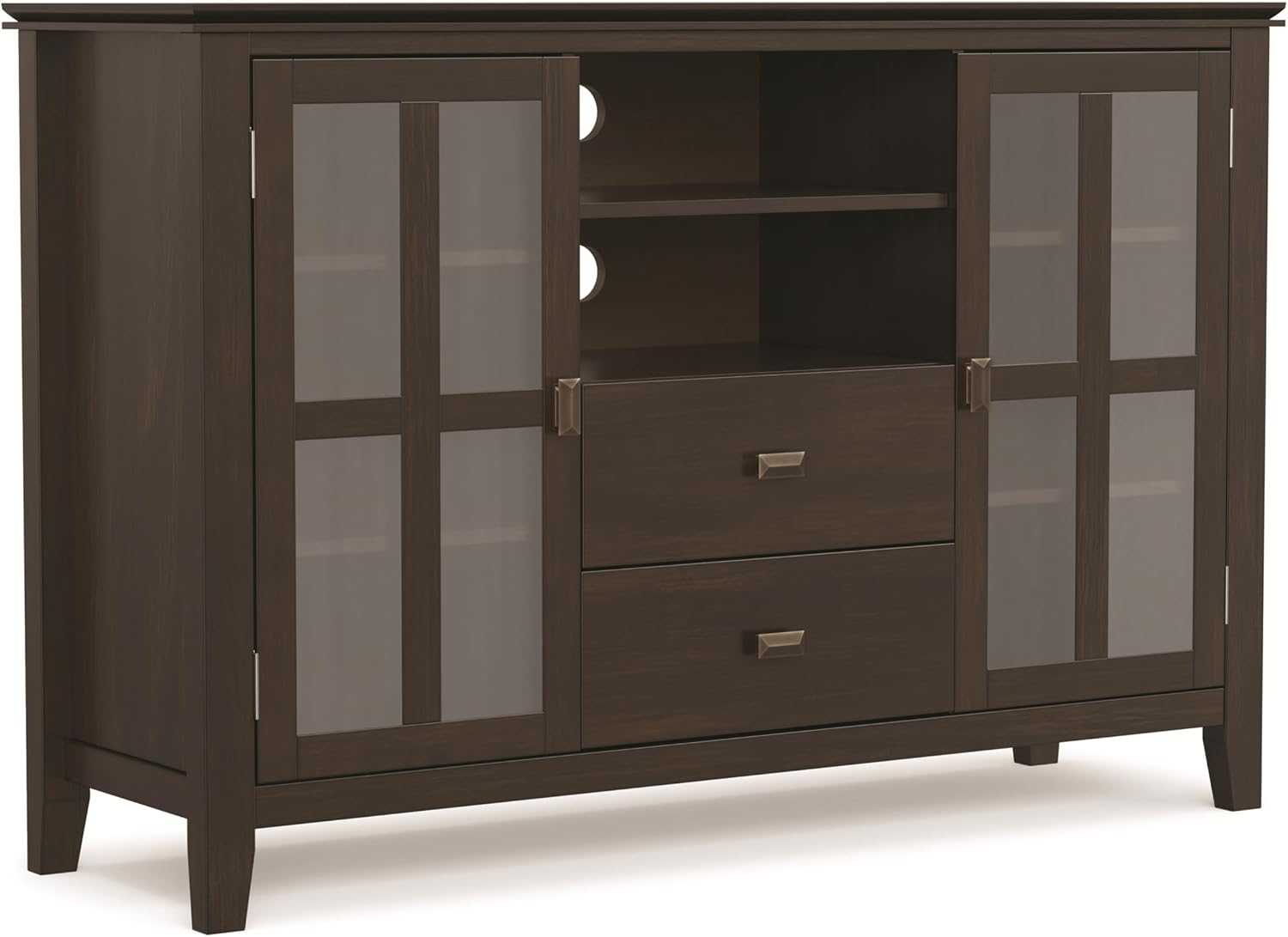 SIMPLIHOME Artisan 53" Wide Solid Wood TV Stand in Russet Brown