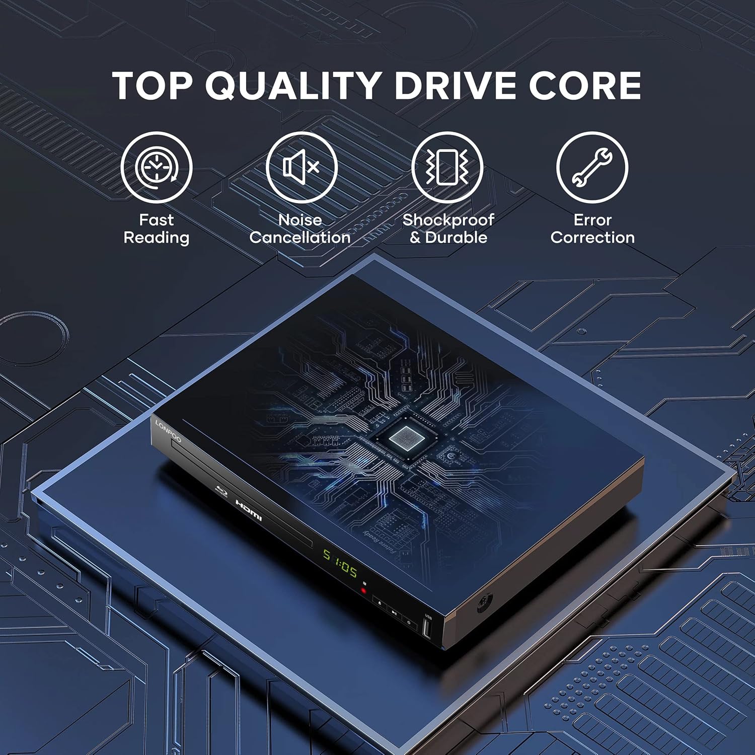 Blu Ray Player for TV, Full HD DVD Player HDMI with Dolby Digital TrueHD/DTS | Region A Blu-ray, Region Free DVD Disc, DVD Upscaling
