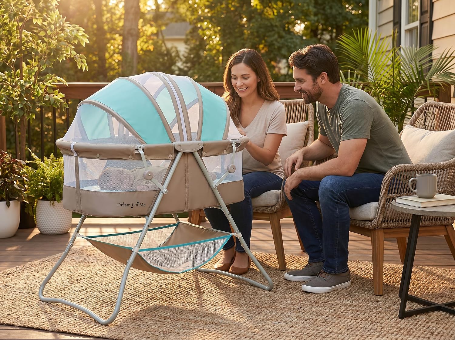 Dream On Me Karley Bassinet in Grey and Pink