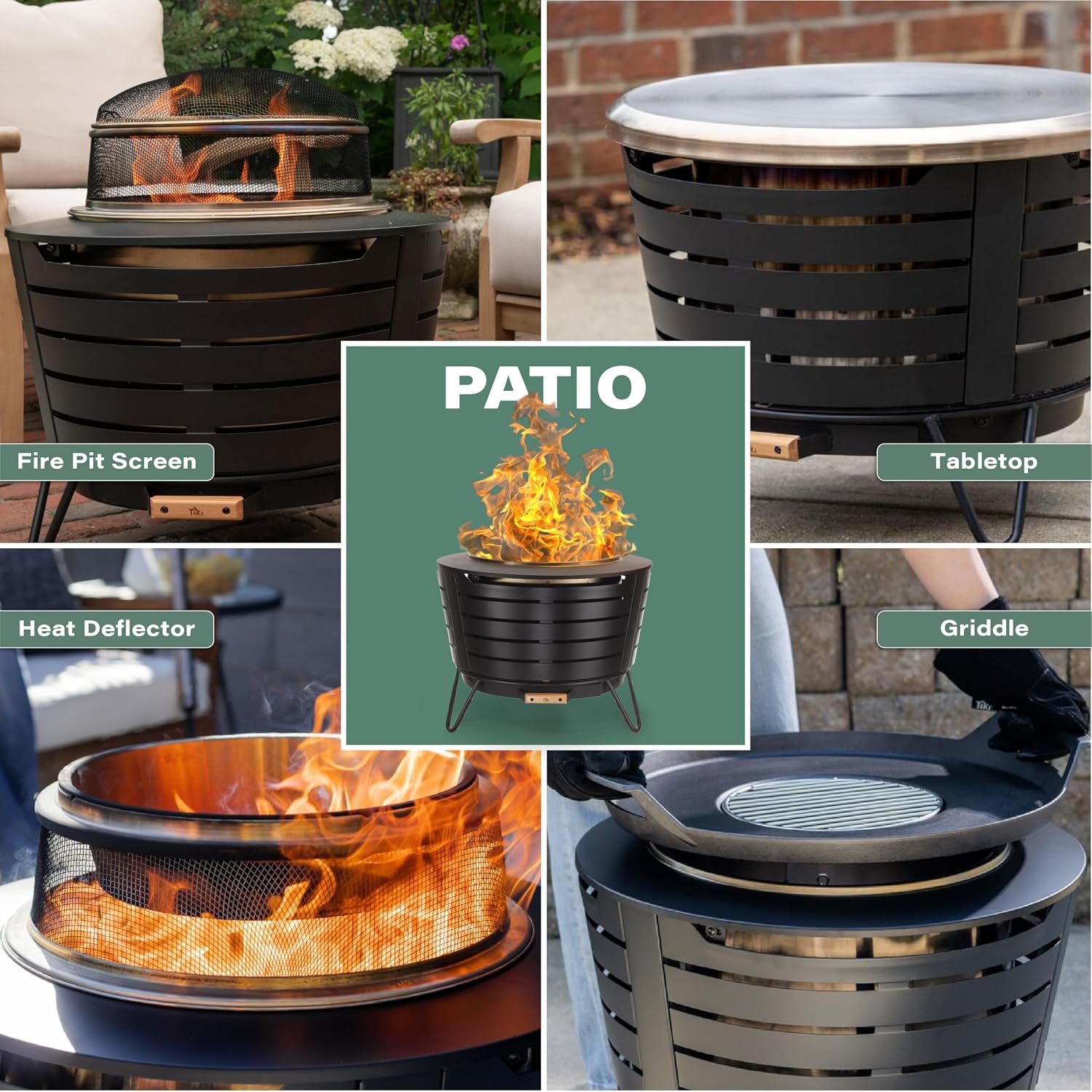 TIKI Patio Smokeless Fire Pit, 25 in Wood Burning Fire Pit with Cover