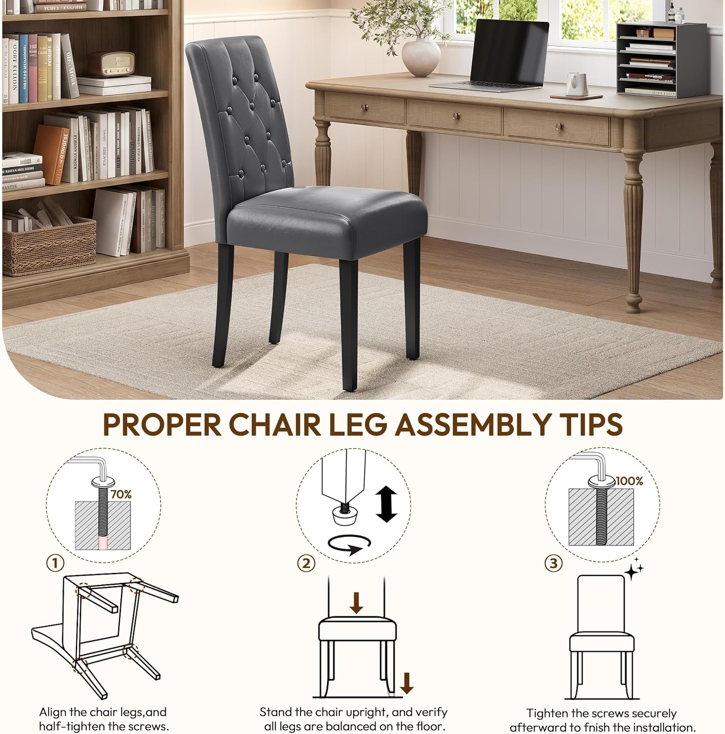 Yaheetech Dining Chairs Set of 2 Button Tufted Kitchen Chairs Brown