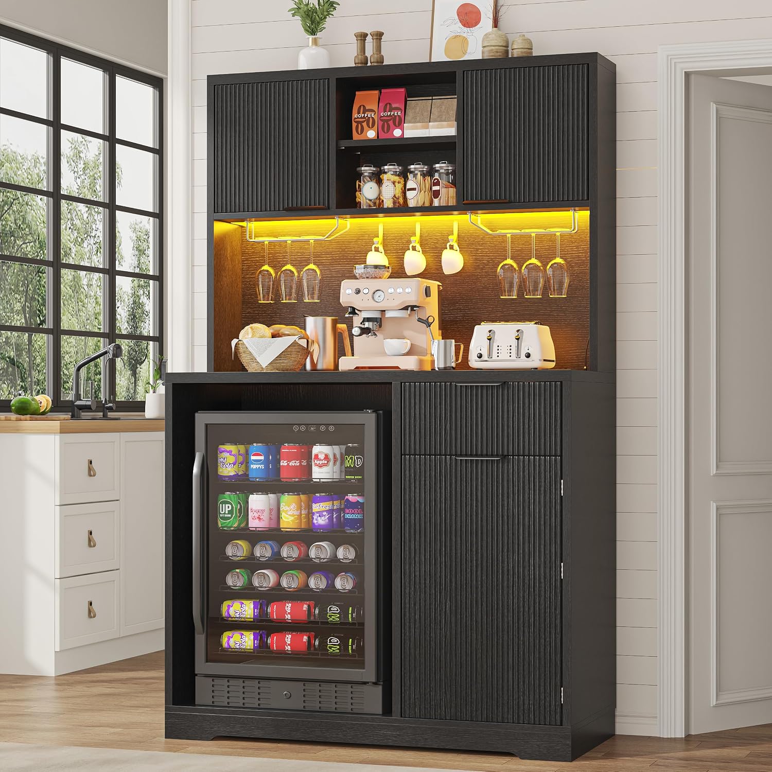 kepptory 47” Pantry Cabinet, Kitchen Pantry Storage Cabinet with Doors and Adjustable Shelves,Freestanding Buffet Cupboards Sideboard for Living Room and Dinning Room (White)