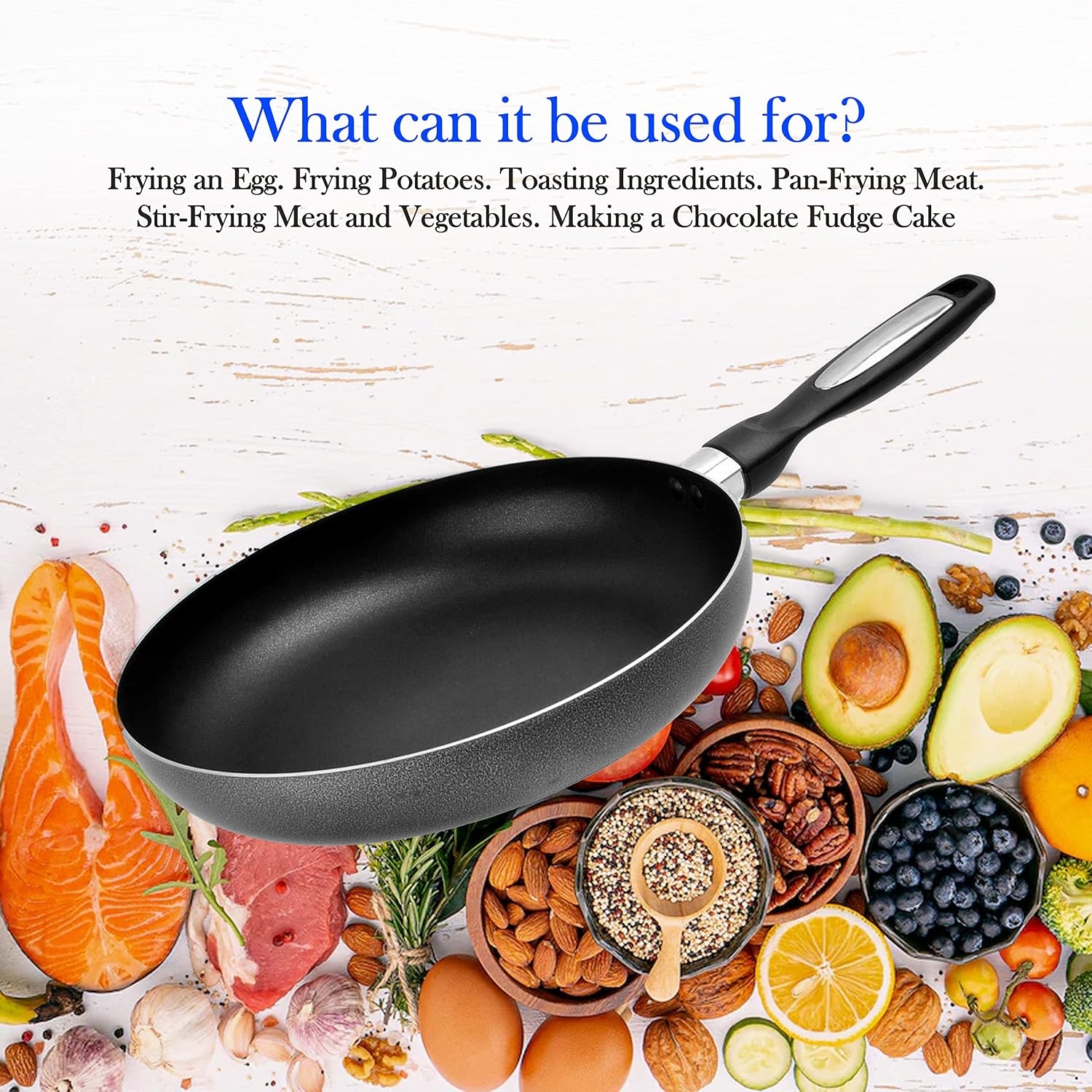 Alpine Cuisine Fry Pan 13-Inch Nonstick Coating Gray, Frying Pans Nonstick for Stove with Stay Cool & Comfortable Handle, Durable Nonstick Cookware, Ideal for Family