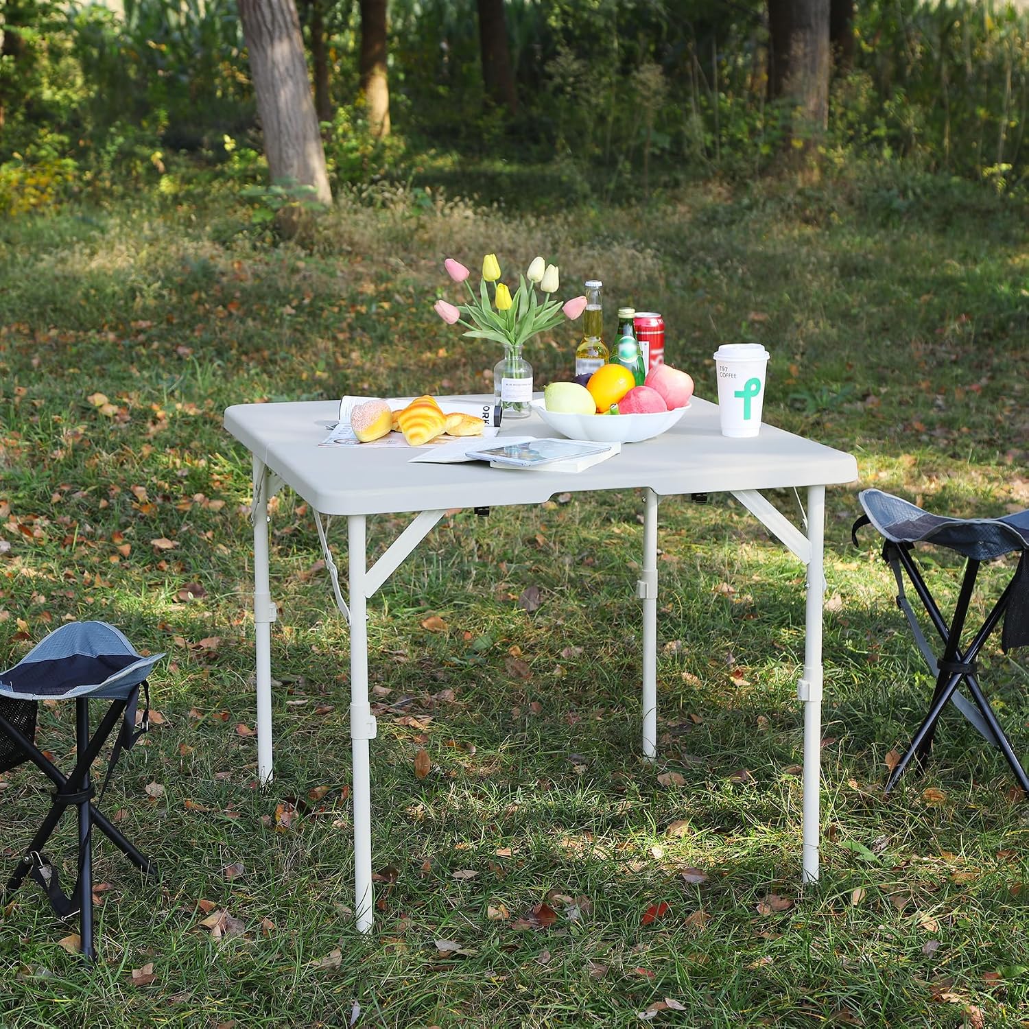 REDCAMP 34" Square Folding Card Table with Resin Top, Portable Fold in Half Small Card Tables with Collapsible Legs for Adults Indoor Outdoor Use
