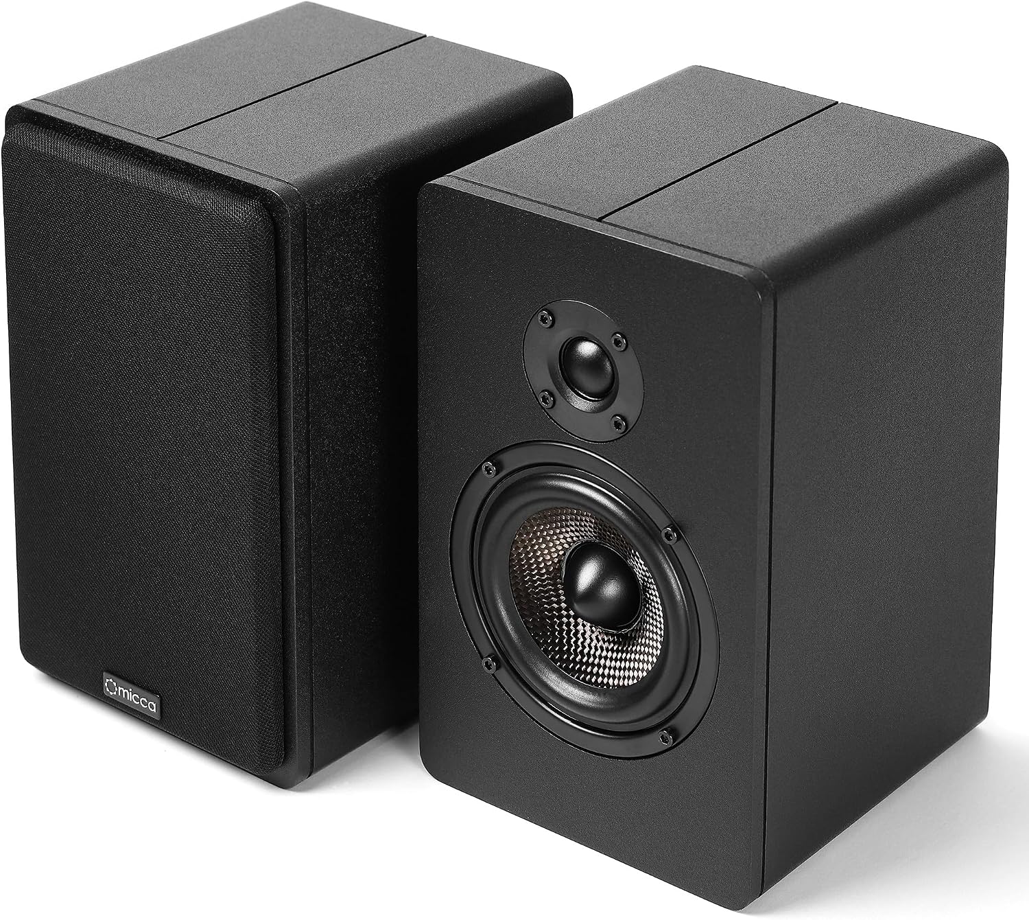 Micca MB42X Advanced 2-Way Passive Bookshelf Speakers, Stereo Pair, Black | Amplifier Required, 4-Inch Carbon-Fiber Woofer, 0.75-Inch Silk-Dome Tweeter, Desktop, Home Theater, Surround Sound