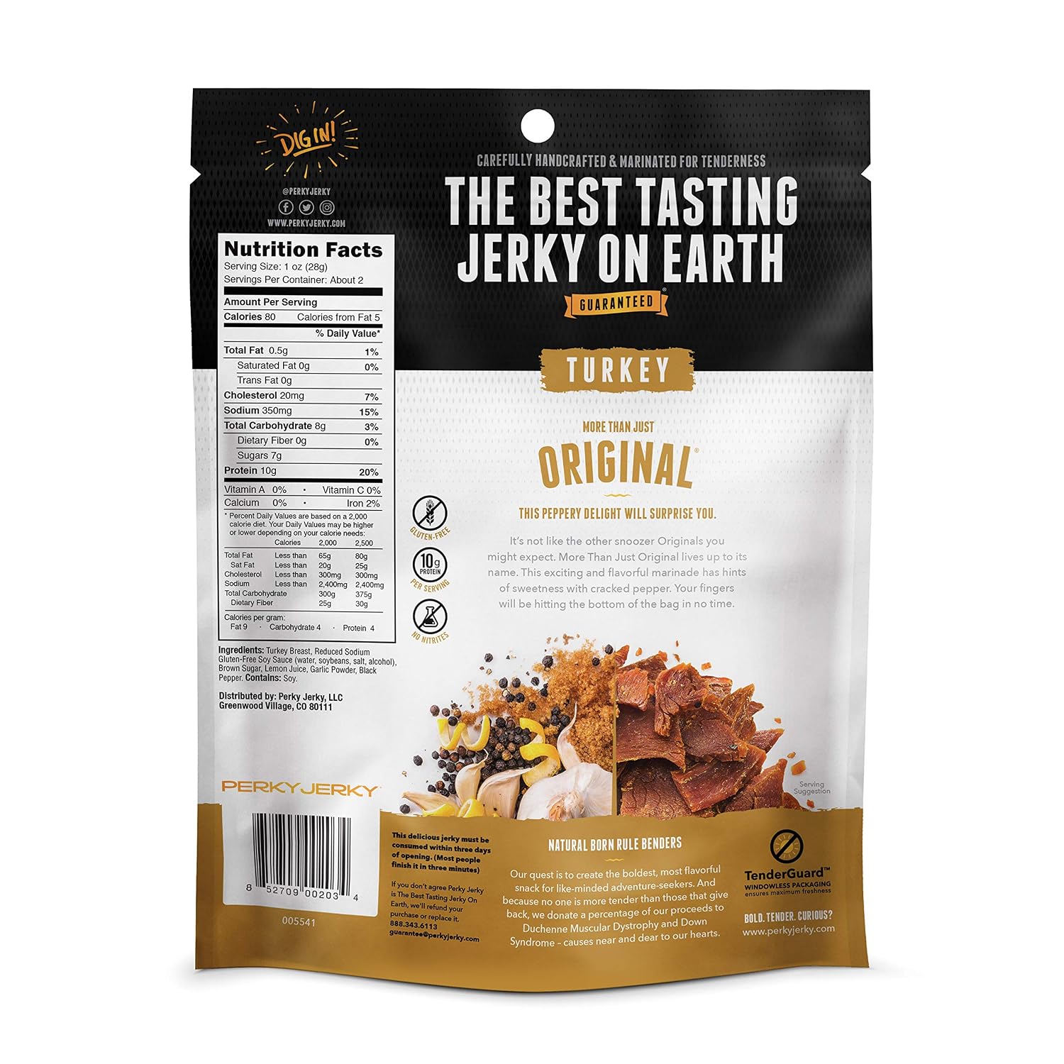 Perky Jerky Original Turkey Jerky, Low Sodium - 10g Protein per Serving - Low Fat - 100% U.S. Sourced - Tender Texture and Bold Flavor, 2.2 Ounce (Pack of 12)