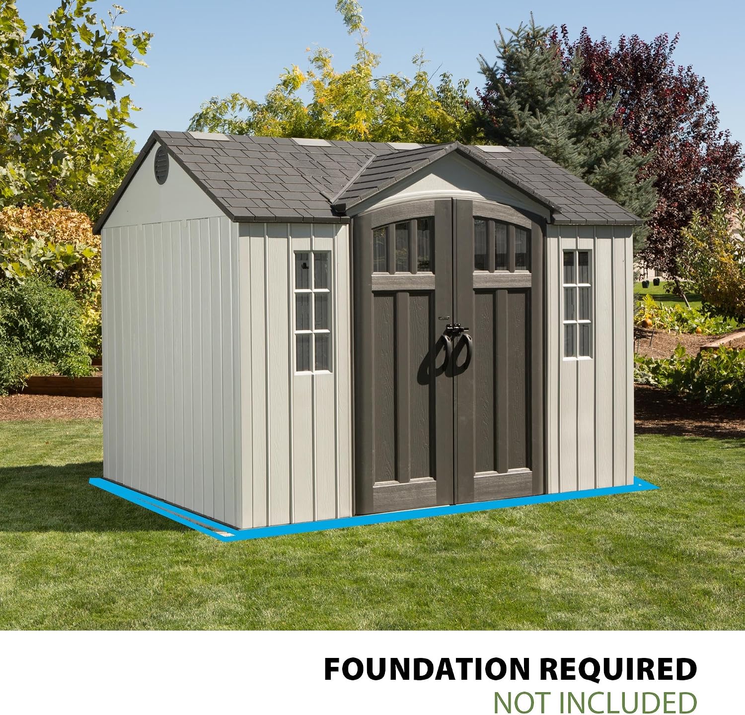 Lifetime 10×8 Ft. Outdoor Storage Shed, Dual‑Wall HDPE with Steel‑Reinforced Structure, Side‑Entry Doors with Windows, Skylight, Screened Vents