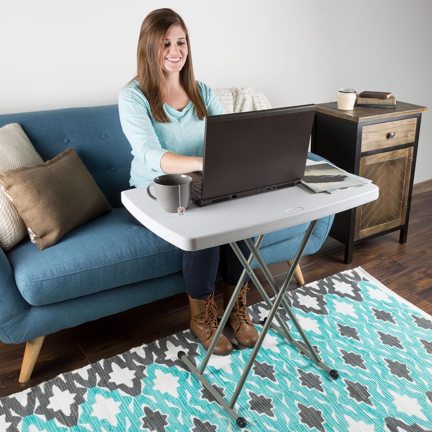 Lavish Home Small Adjustable Folding TV Tray Table, White, 19”H-24”H-28”H | Indoor and Outdoor Portable Lightweight Table, Plastic Snack Table, Small Desk for Laptop, Cards, Camping, Crafting, Party