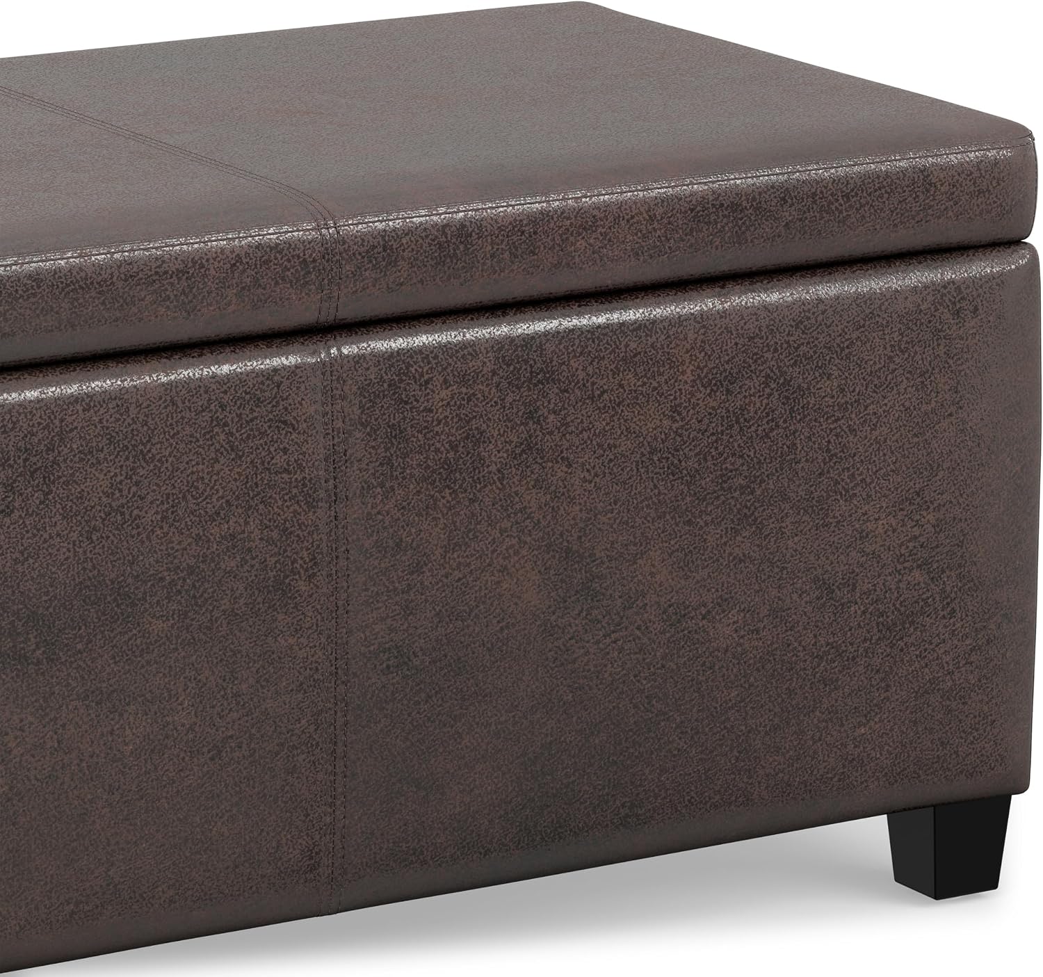 SIMPLIHOME Avalon 48" Wide Vegan Leather Storage Ottoman in Brown