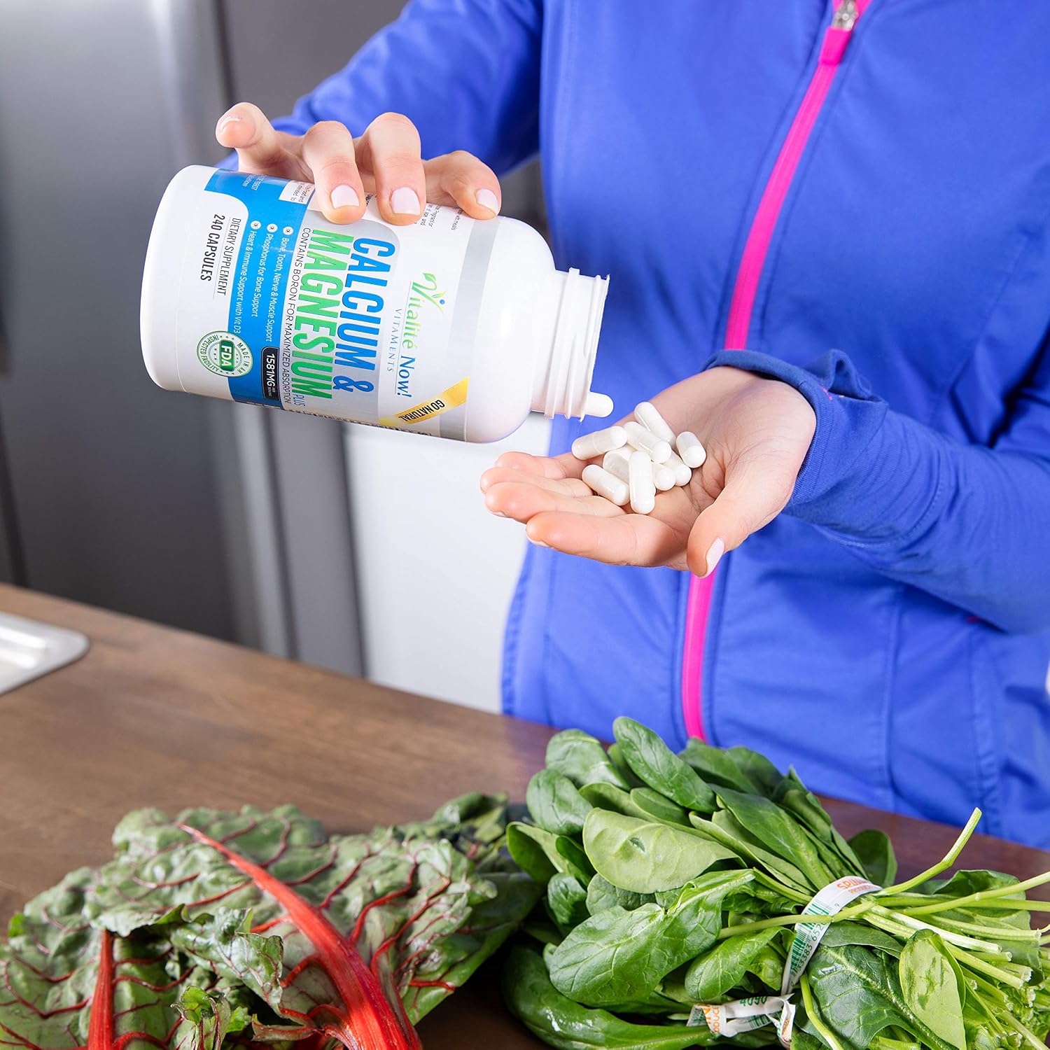 Vitalité Now! Calcium Magnesium Supplement 1000mg with Vitamin D | 10 Forms of Calcium for Maximum Absorption - Bone Strength Support with Boron