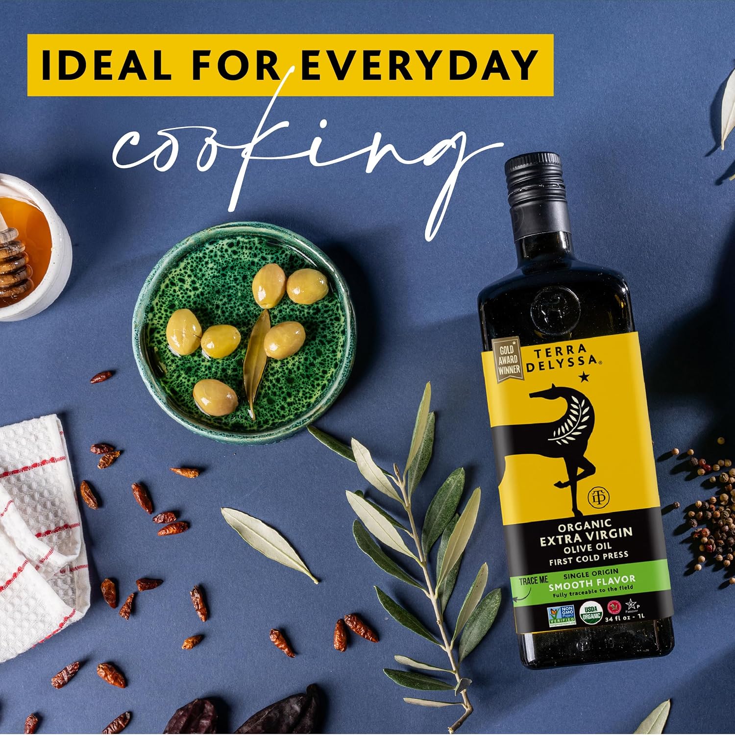 Terra Delyssa First Cold Pressed Organic Extra Virgin Olive Oil, Single Sourced, 500 ML (17 fl. oz) Dark Glass Bottle - 3 Pack, Non-GMO, Naturally Rich in Antioxidants and Polyphenols