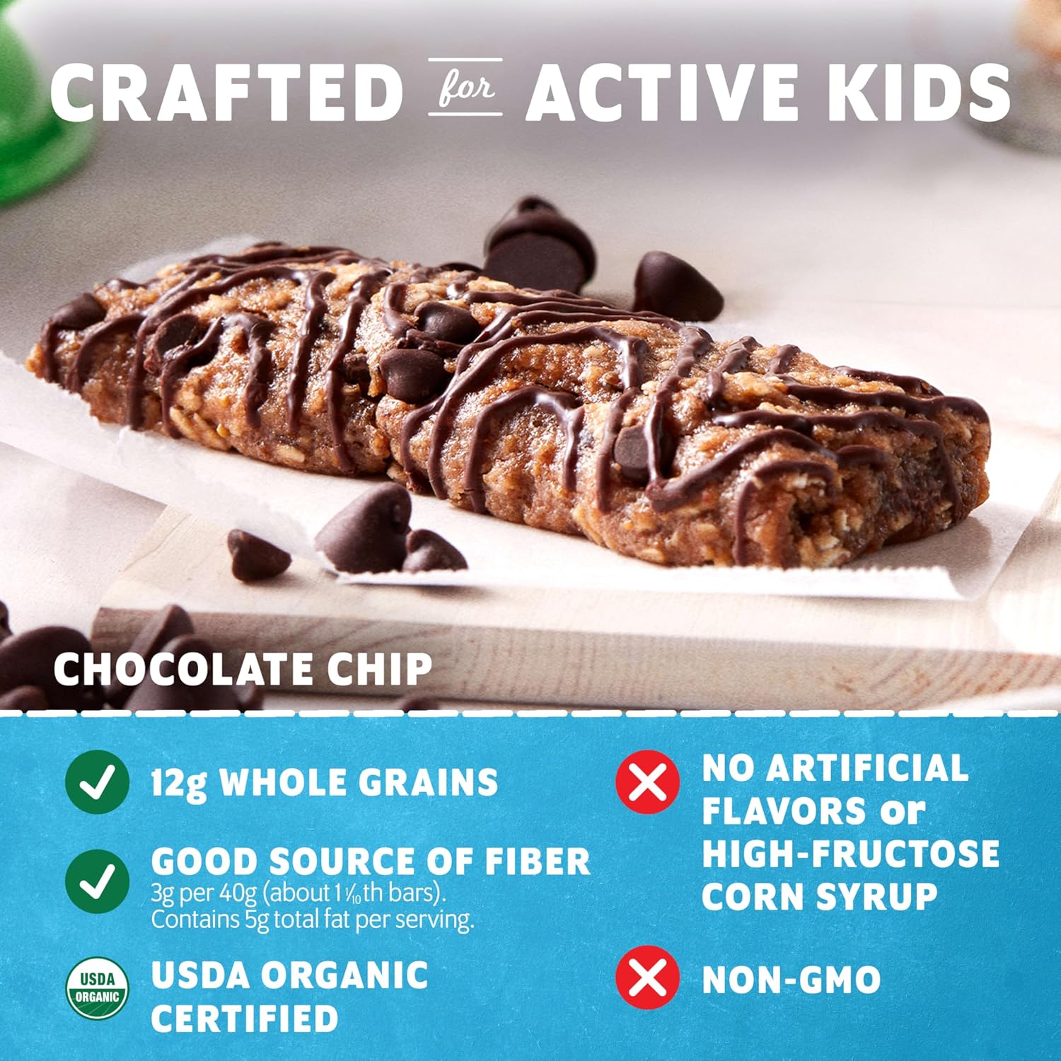 Zbar - Chocolate Chip - Soft-Baked Energy Snack Bars - Non-GMO - 12g Whole Grains - USDA Organic Granola Bars - Snacks for Kids (18 Pack)