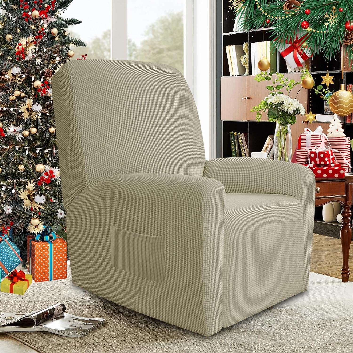 JIVINER Super Stretch Recliner Chair Covers 4 Pieces Sofa Slipcover for Reclining Chair Spandex Soft Recliner Slipcover with Pockets Recliner