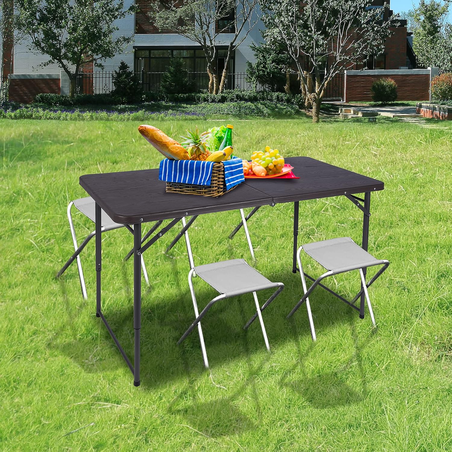 REDCAMP 34" Square Folding Card Table with Resin Top, Portable Fold in Half Small Card Tables with Collapsible Legs for Adults Indoor Outdoor Use