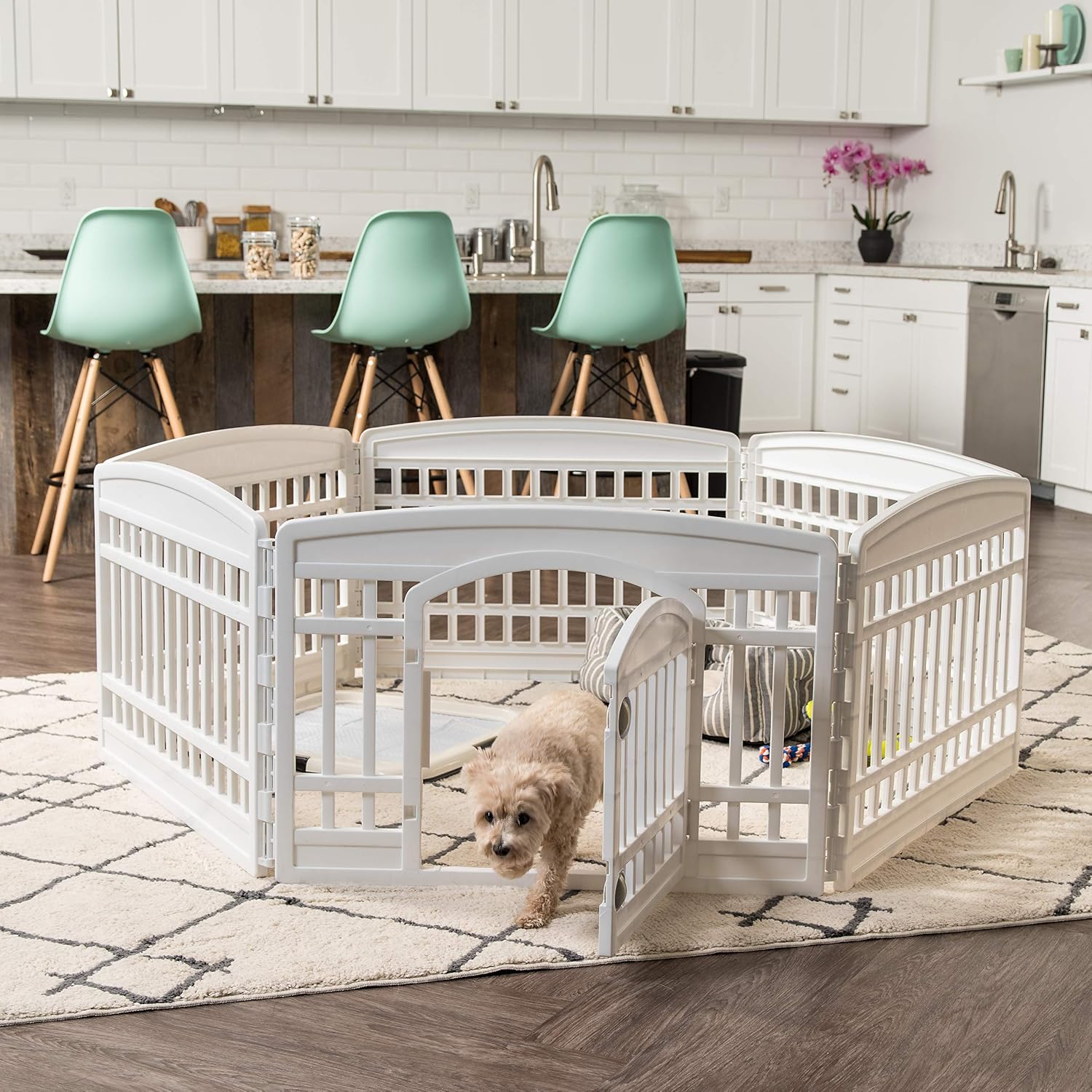 IRIS USA 4-Panel Dog Playpen, Pet Enclosure, Black | Pet Containment, Configurable Layout, Multi-Shape Setup, Custom Pen Configuration, Stable Non-Tip Base, Tool-Free Assembly