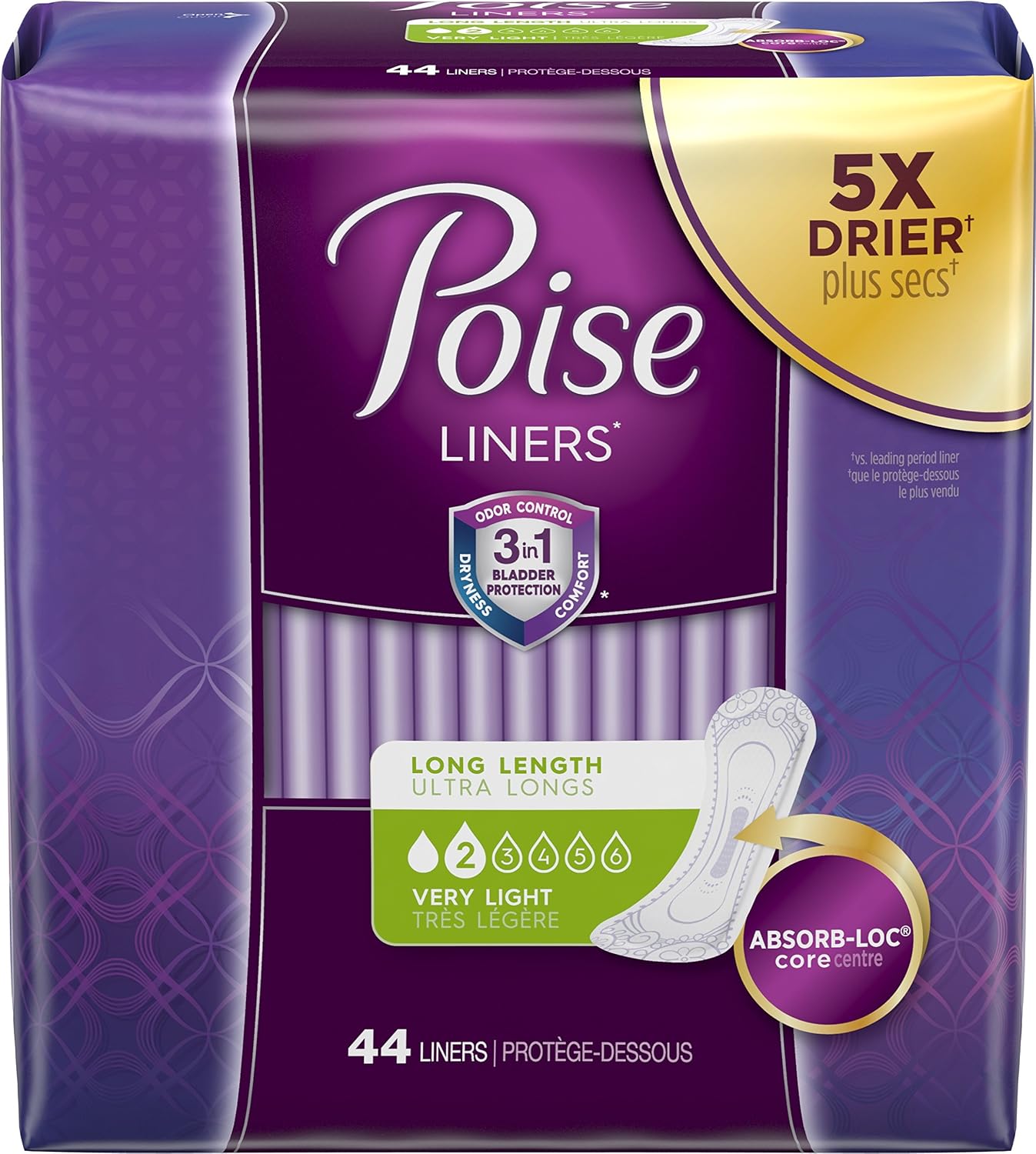 Poise Daily Incontinence Panty Liners, Very Light Absorbency, Regular, 288 Count (6 Packs of 48)